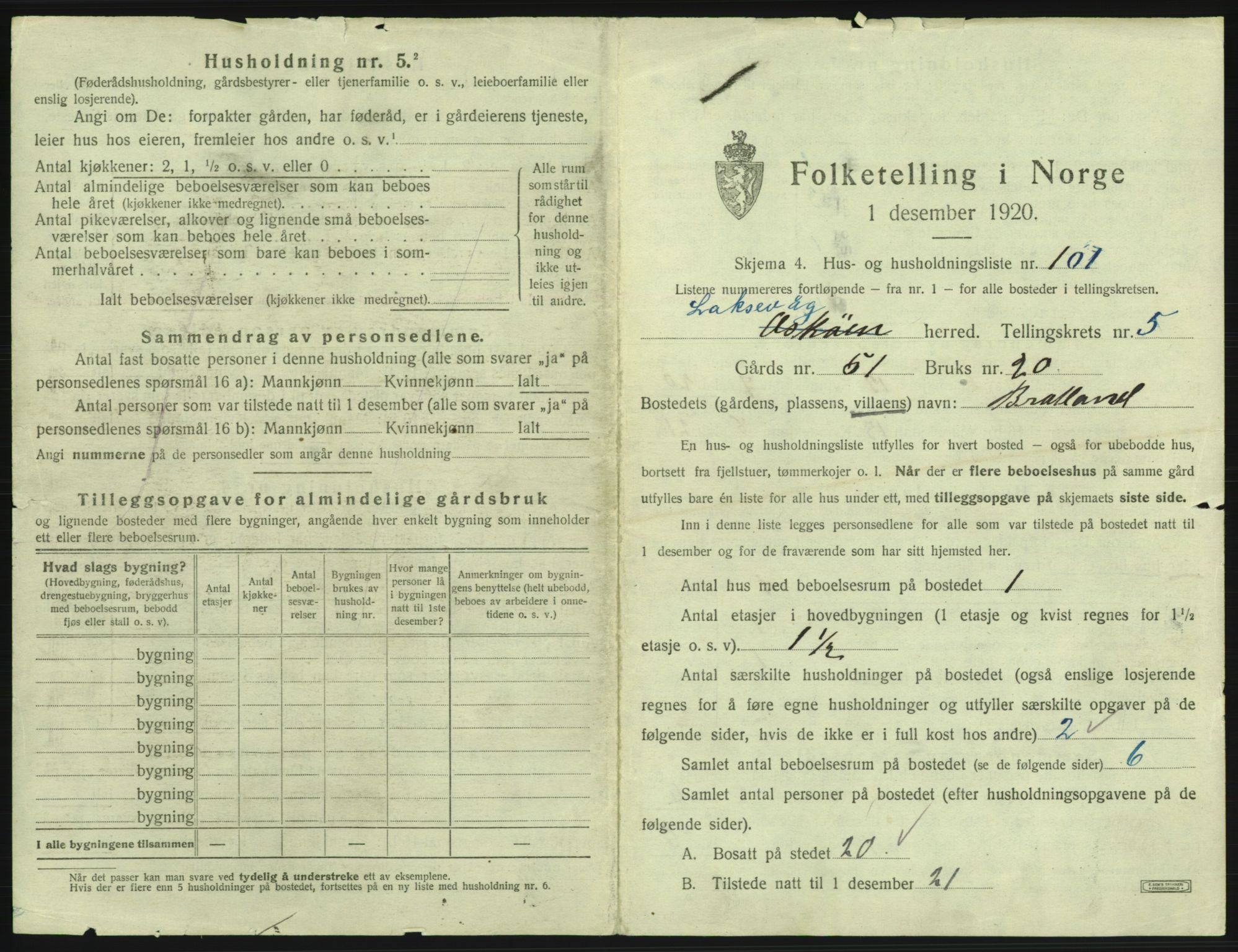 SAB, 1920 census for Laksevåg, 1920, p. 1400