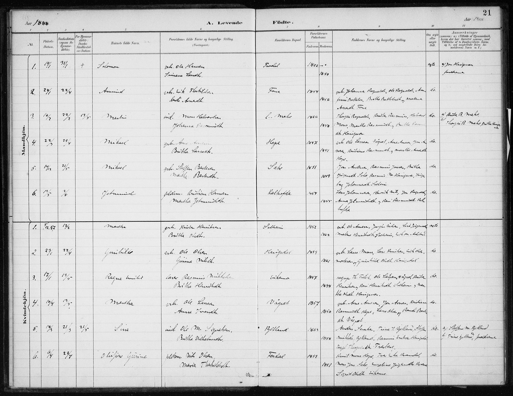 Masfjorden Sokneprestembete, AV/SAB-A-77001: Parish register (official) no. C  1, 1882-1896, p. 21