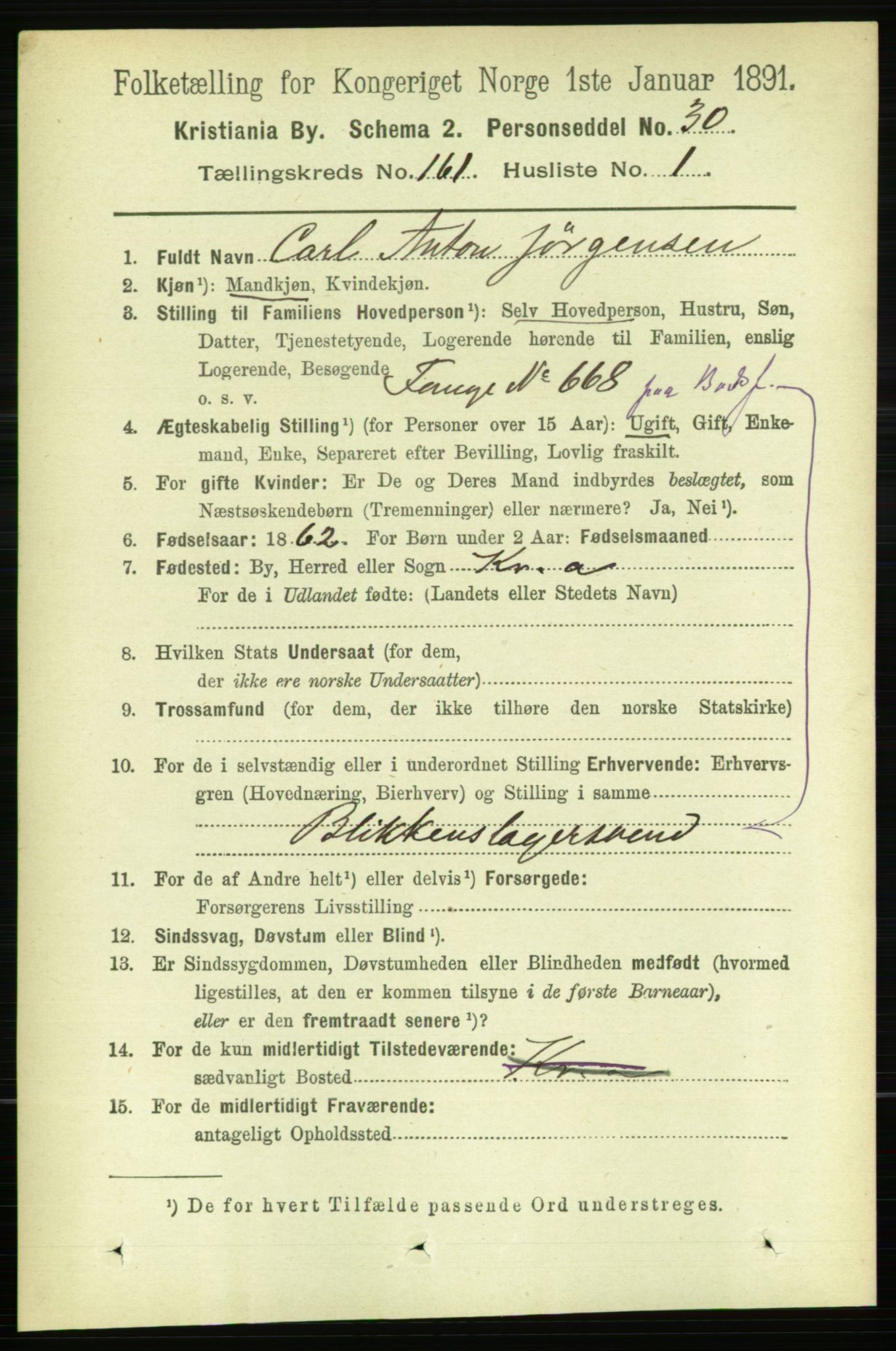 RA, 1891 census for 0301 Kristiania, 1891, p. 91448