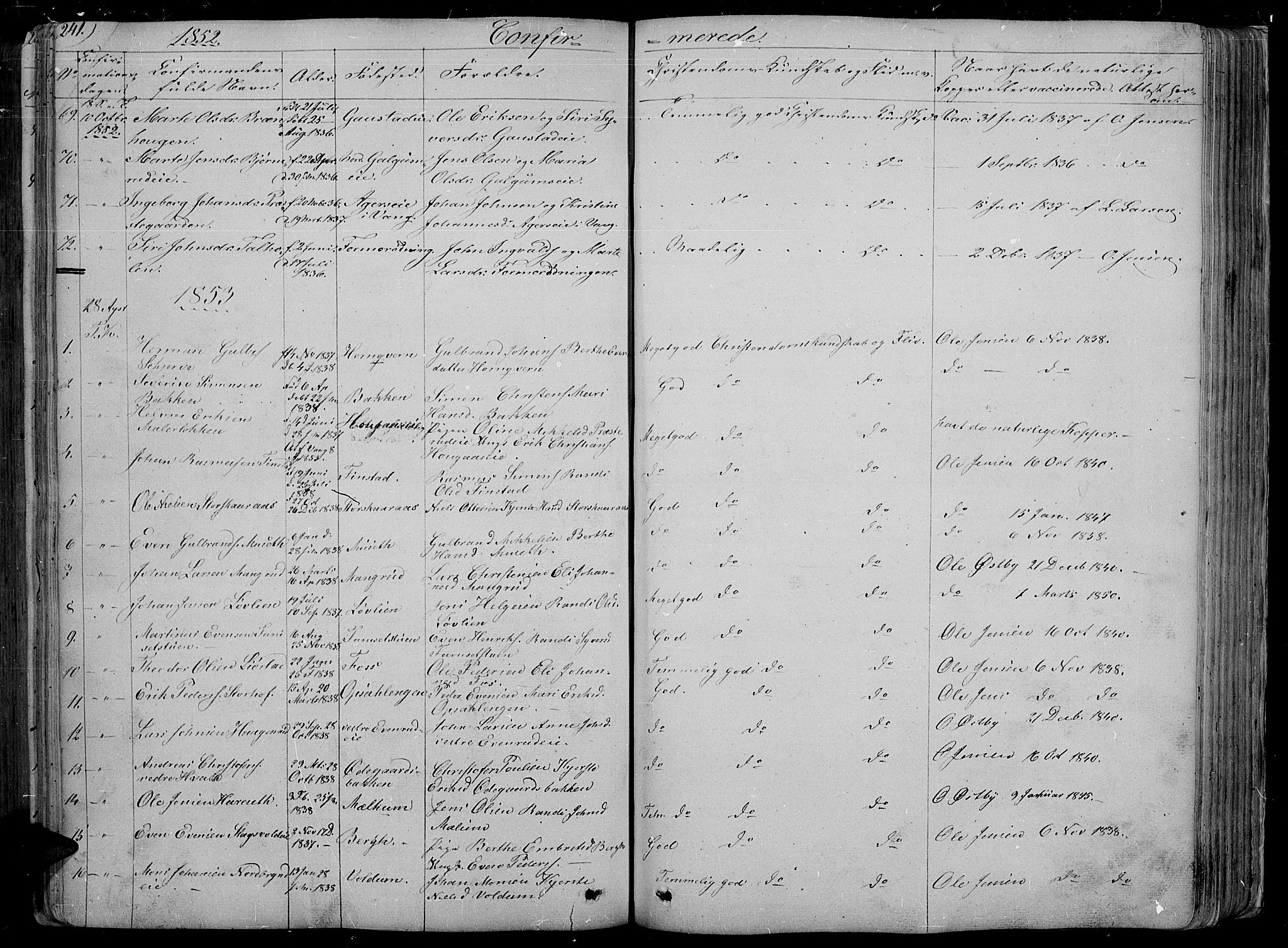 Romedal prestekontor, AV/SAH-PREST-004/L/L0009: Parish register (copy) no. 9, 1846-1866, p. 241