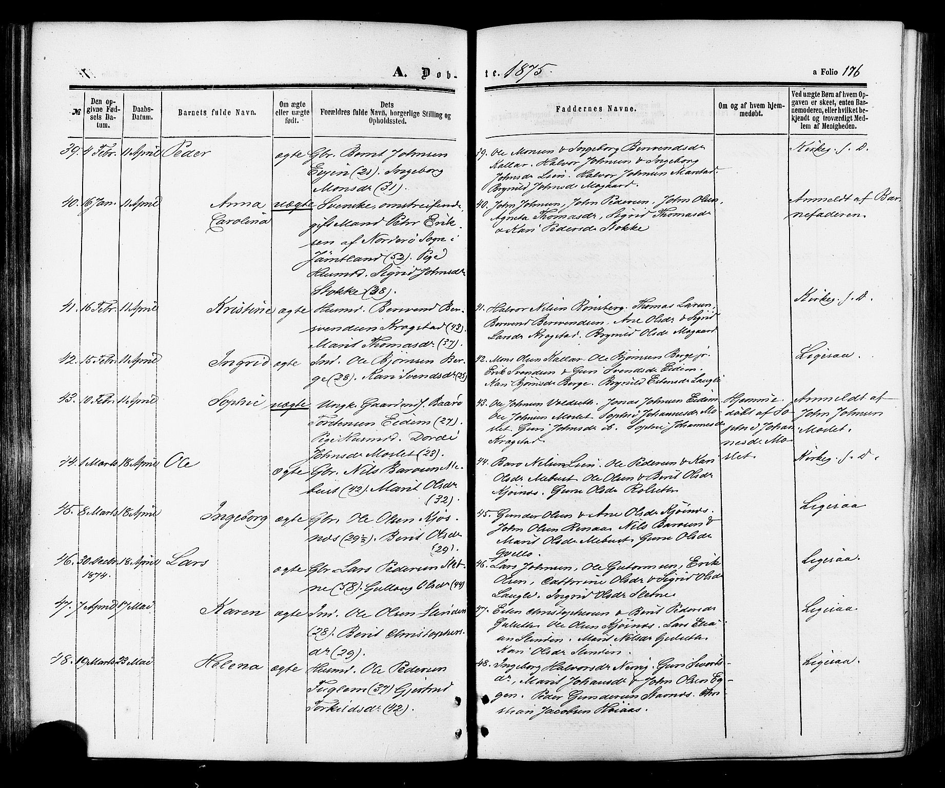 Ministerialprotokoller, klokkerbøker og fødselsregistre - Sør-Trøndelag, AV/SAT-A-1456/695/L1147: Parish register (official) no. 695A07, 1860-1877, p. 176