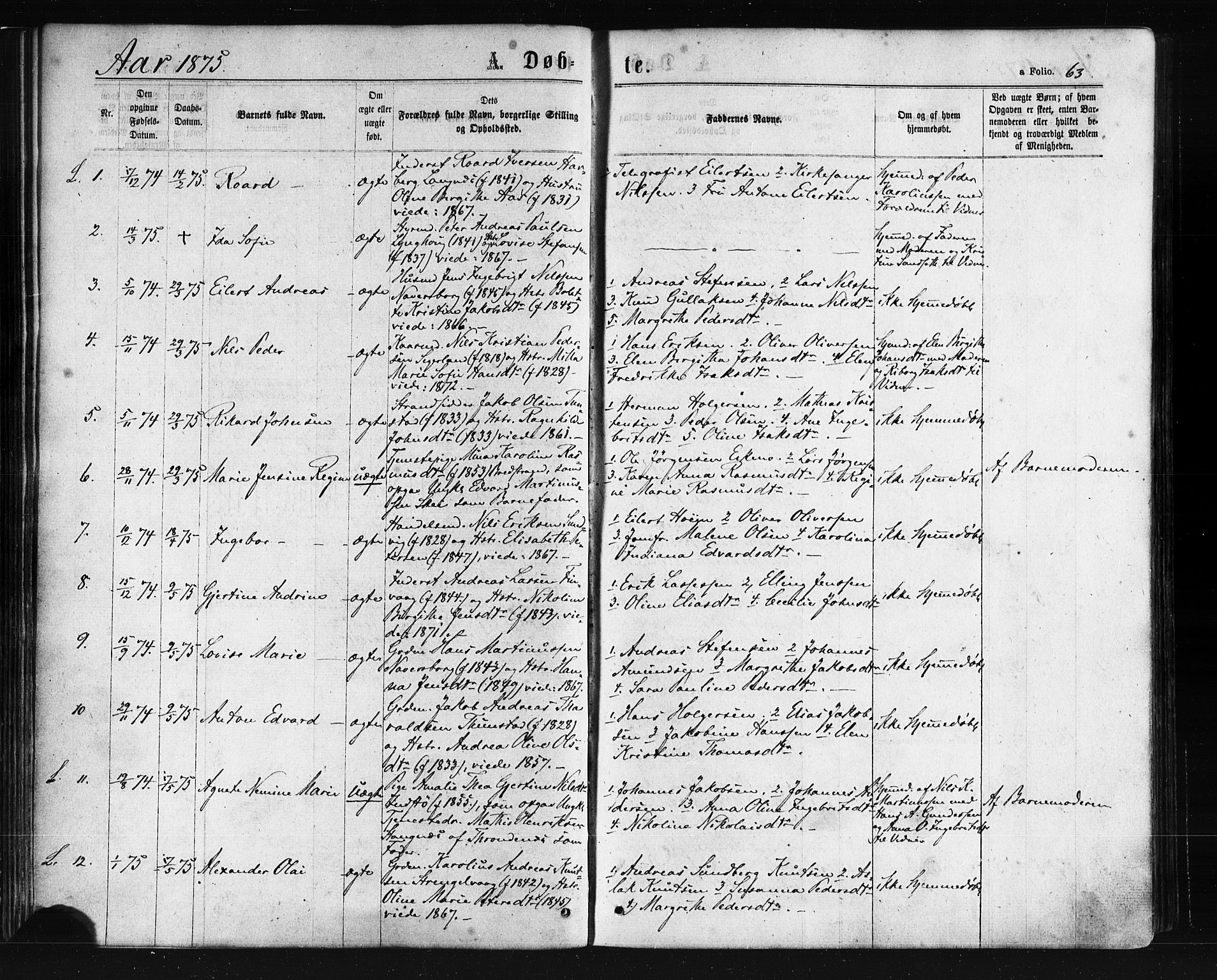 Ministerialprotokoller, klokkerbøker og fødselsregistre - Nordland, SAT/A-1459/893/L1334: Parish register (official) no. 893A07, 1867-1877, p. 63