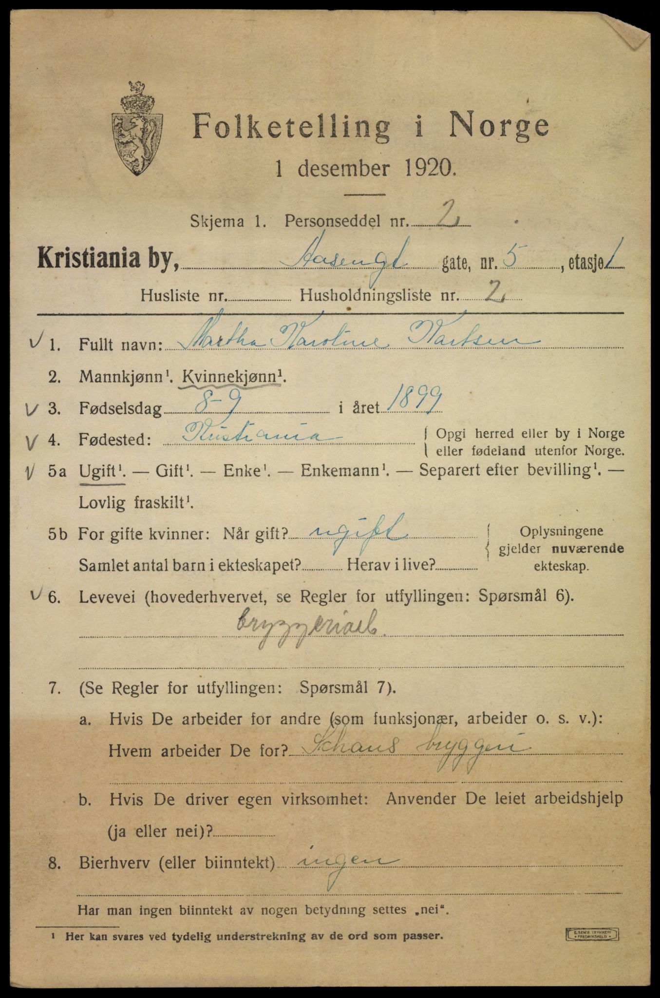 SAO, 1920 census for Kristiania, 1920, p. 136711