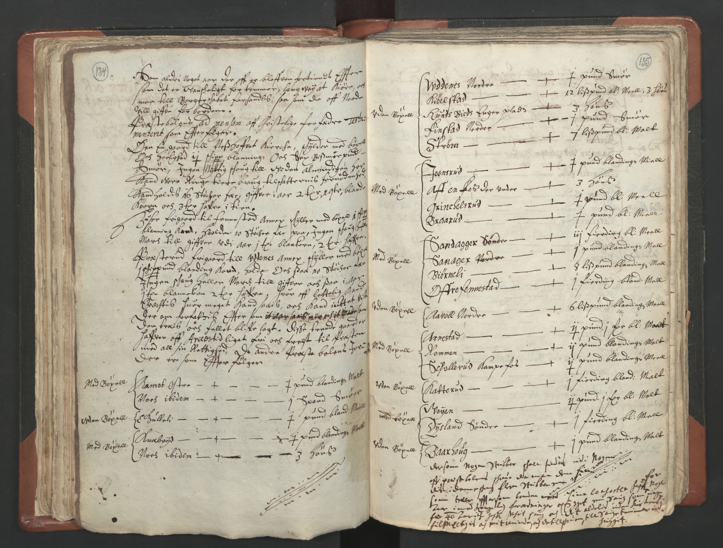 RA, Vicar's Census 1664-1666, no. 4: Øvre Romerike deanery, 1664-1666, p. 134-135