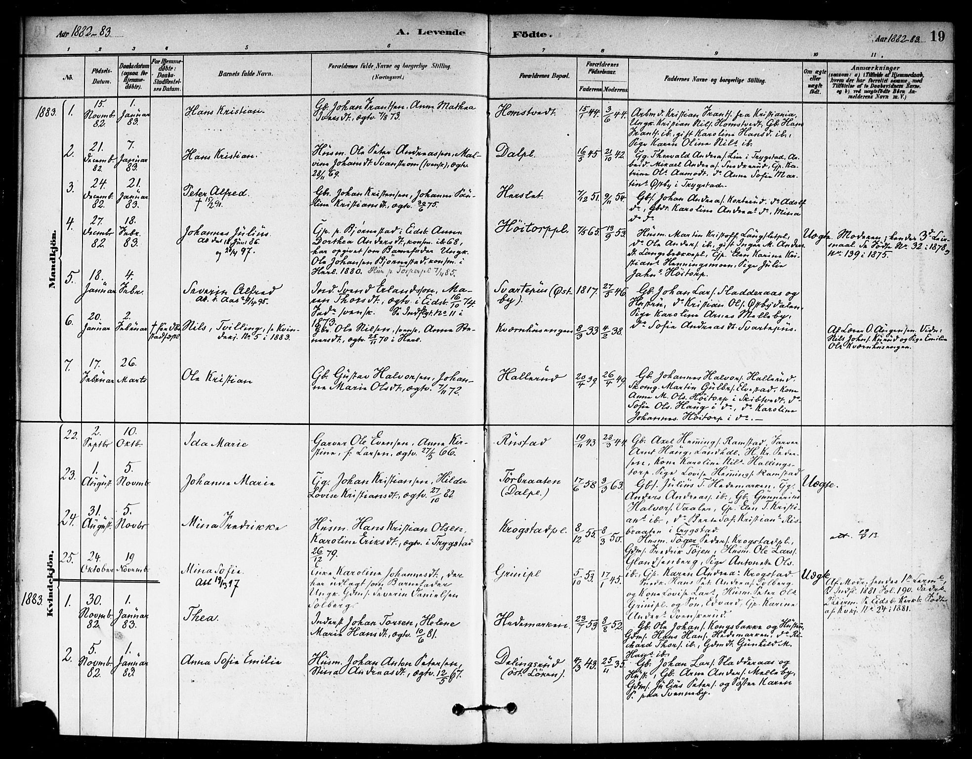 Eidsberg prestekontor Kirkebøker, SAO/A-10905/F/Fb/L0001: Parish register (official) no. II 1, 1879-1900, p. 19