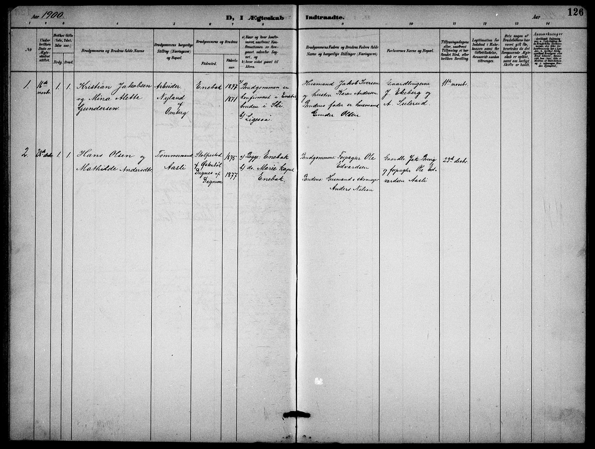 Enebakk prestekontor Kirkebøker, SAO/A-10171c/G/Gb/L0002: Parish register (copy) no. II 2, 1891-1903, p. 126