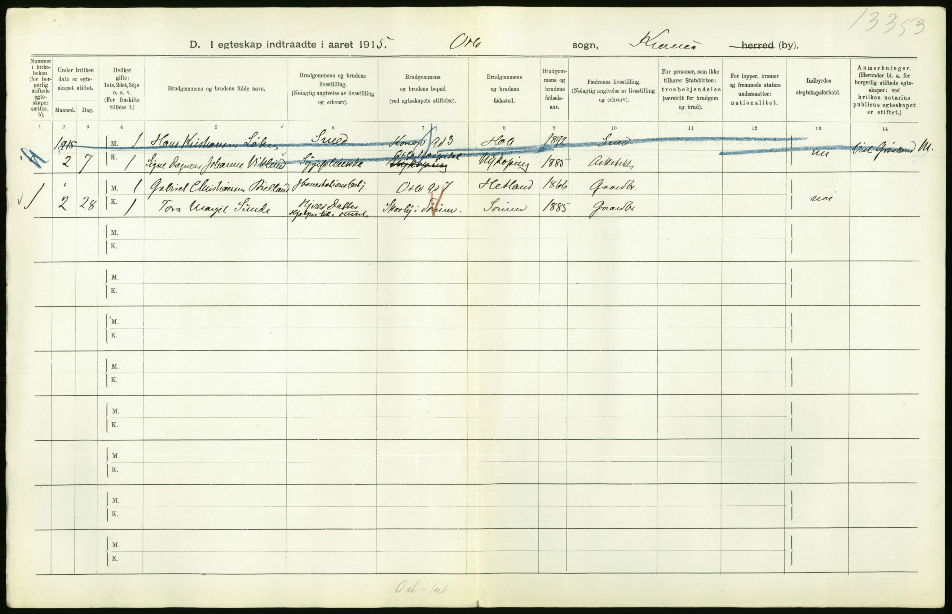 Statistisk sentralbyrå, Sosiodemografiske emner, Befolkning, RA/S-2228/D/Df/Dfb/Dfbe/L0008: Kristiania: Gifte., 1915, p. 626