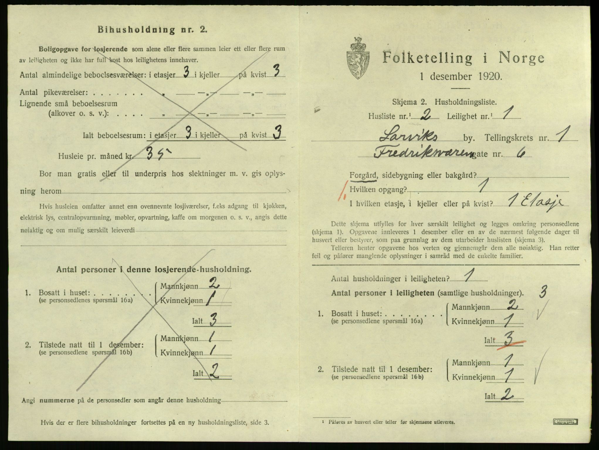 SAKO, 1920 census for Larvik, 1920, p. 3026