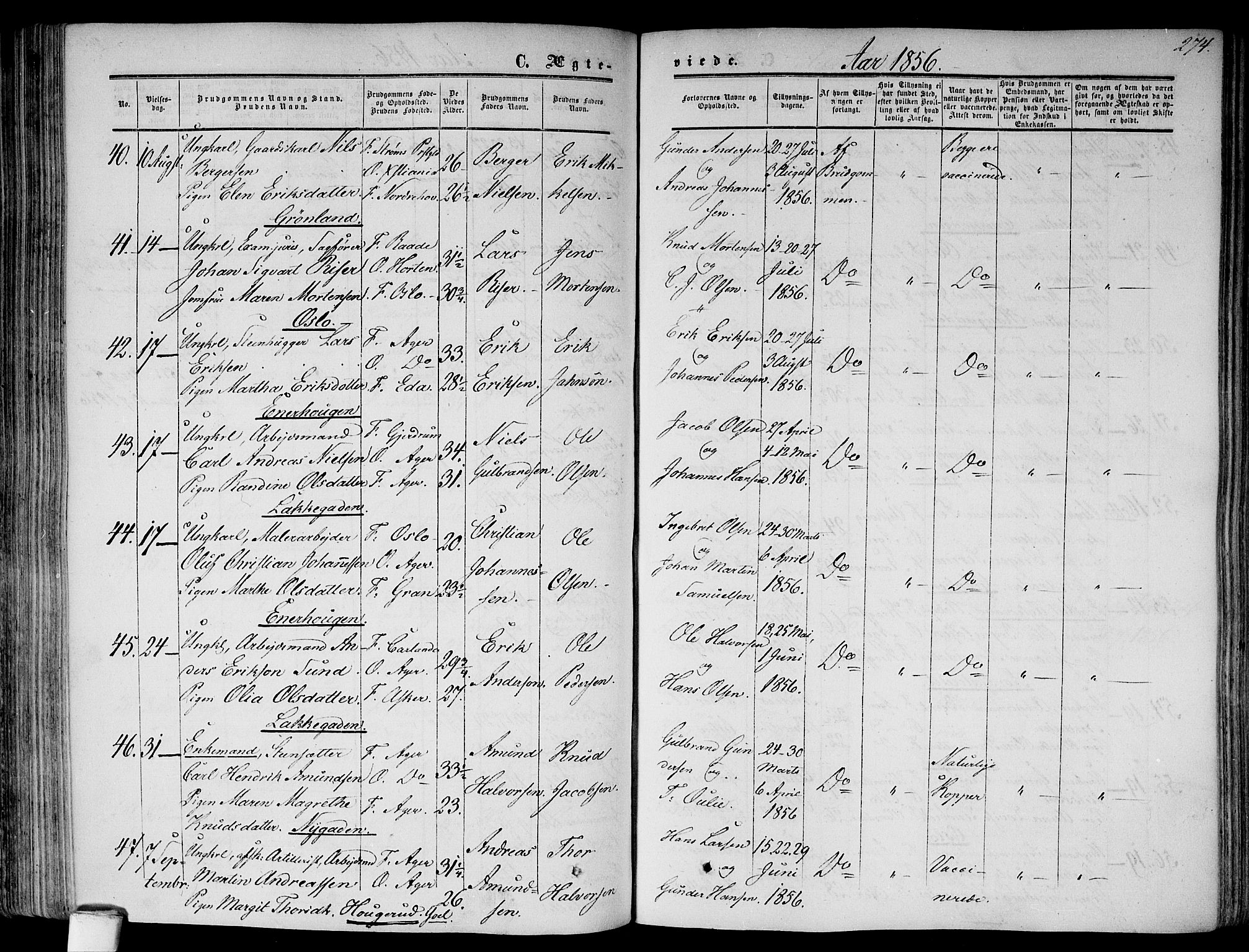 Gamlebyen prestekontor Kirkebøker, SAO/A-10884/F/Fa/L0004: Parish register (official) no. 4, 1850-1857, p. 274