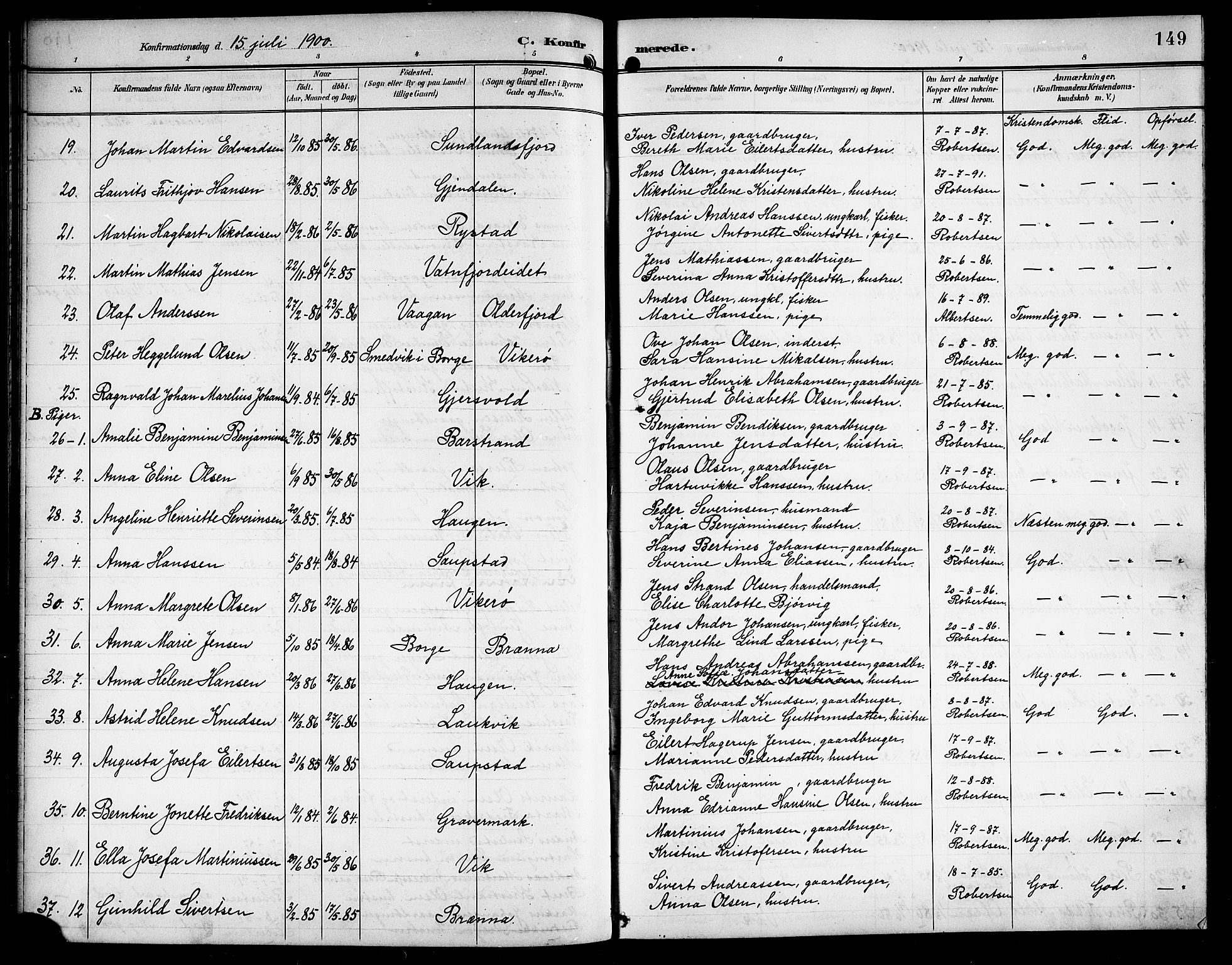 Ministerialprotokoller, klokkerbøker og fødselsregistre - Nordland, AV/SAT-A-1459/876/L1105: Parish register (copy) no. 876C04, 1896-1914, p. 149