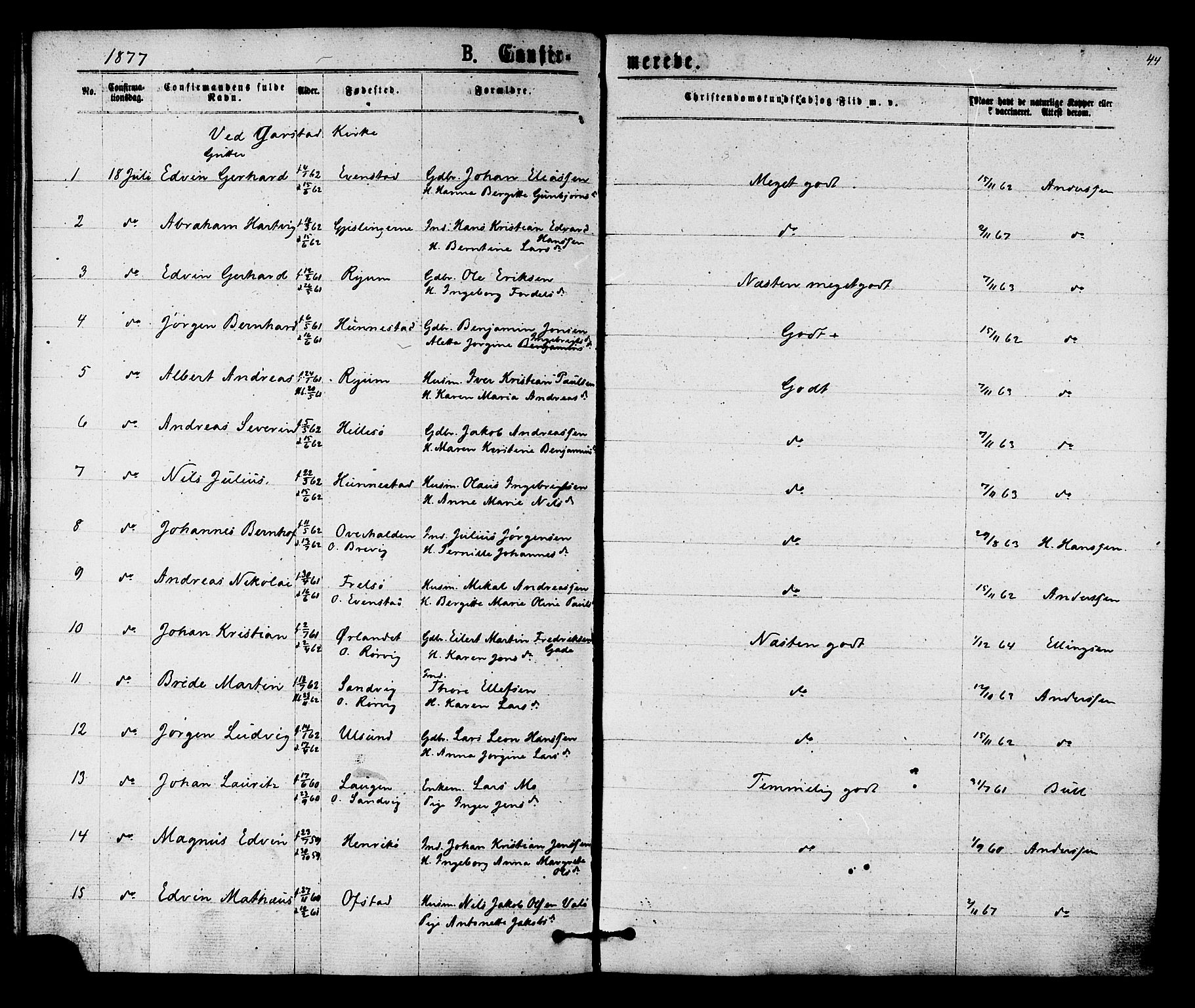 Ministerialprotokoller, klokkerbøker og fødselsregistre - Nord-Trøndelag, AV/SAT-A-1458/784/L0671: Parish register (official) no. 784A06, 1876-1879, p. 44