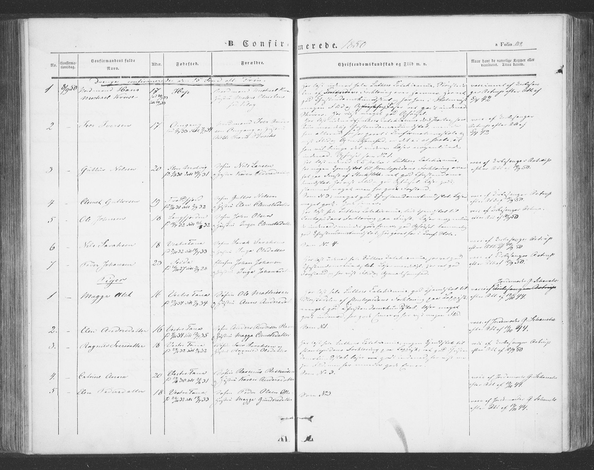 Tana sokneprestkontor, SATØ/S-1334/H/Ha/L0001kirke: Parish register (official) no. 1, 1846-1861, p. 129
