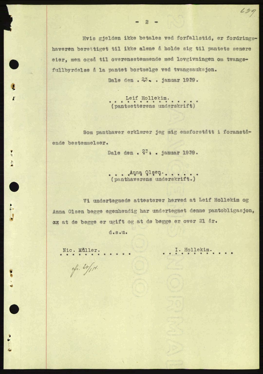 Nordmøre sorenskriveri, AV/SAT-A-4132/1/2/2Ca: Mortgage book no. B84, 1938-1939, Diary no: : 200/1939