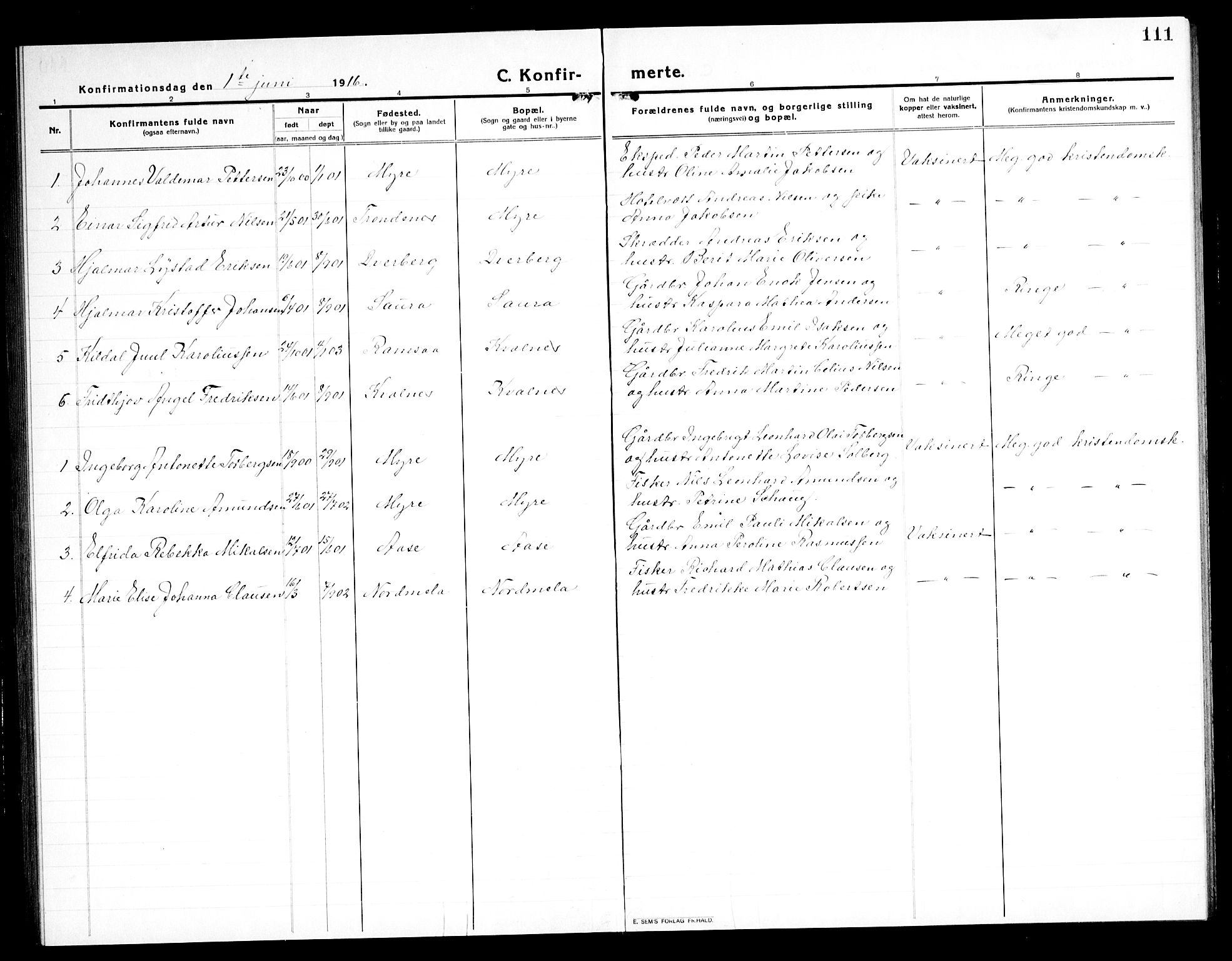 Ministerialprotokoller, klokkerbøker og fødselsregistre - Nordland, AV/SAT-A-1459/897/L1415: Parish register (copy) no. 897C05, 1916-1945, p. 111