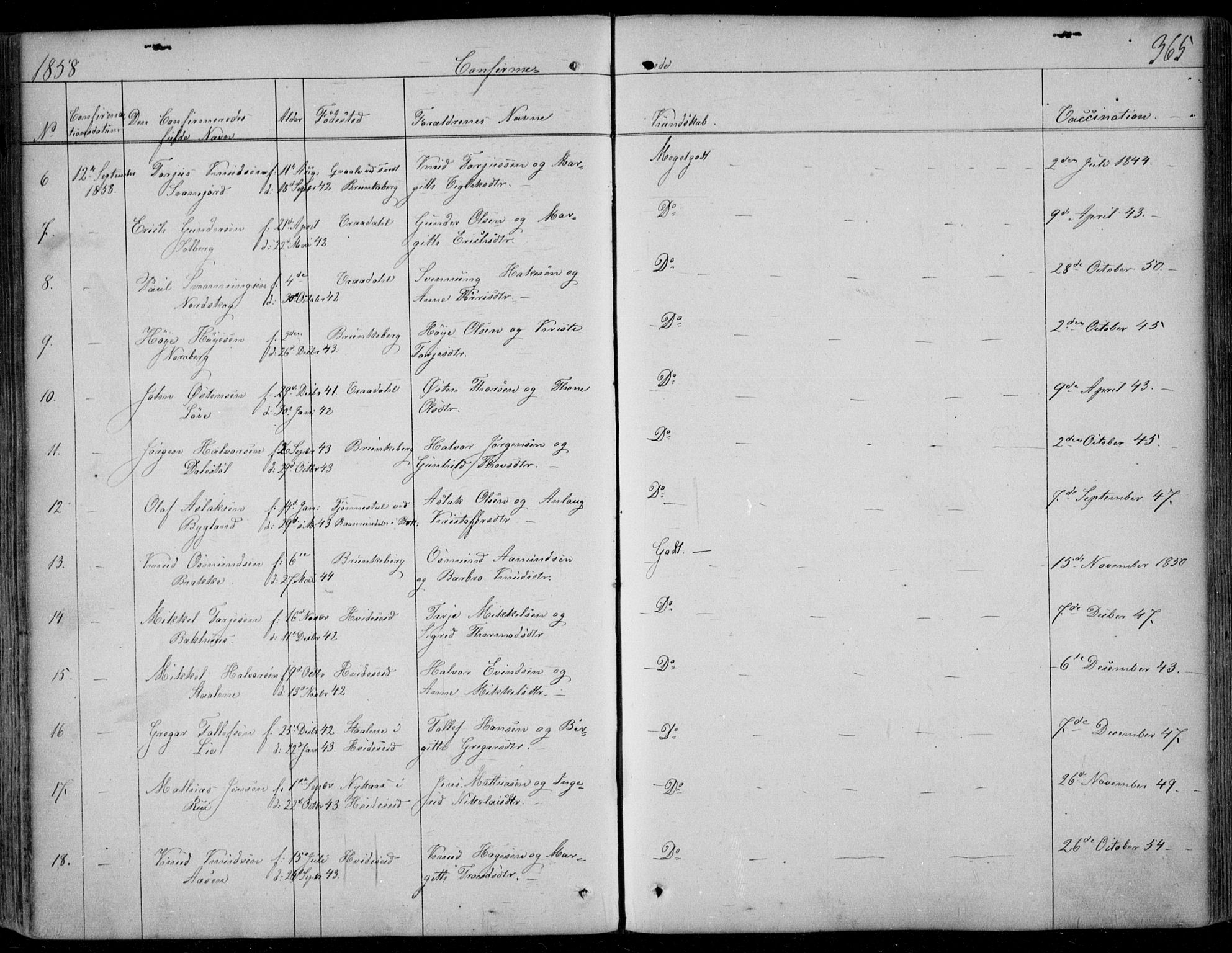 Kviteseid kirkebøker, SAKO/A-276/F/Fa/L0006: Parish register (official) no. I 6, 1836-1858, p. 365