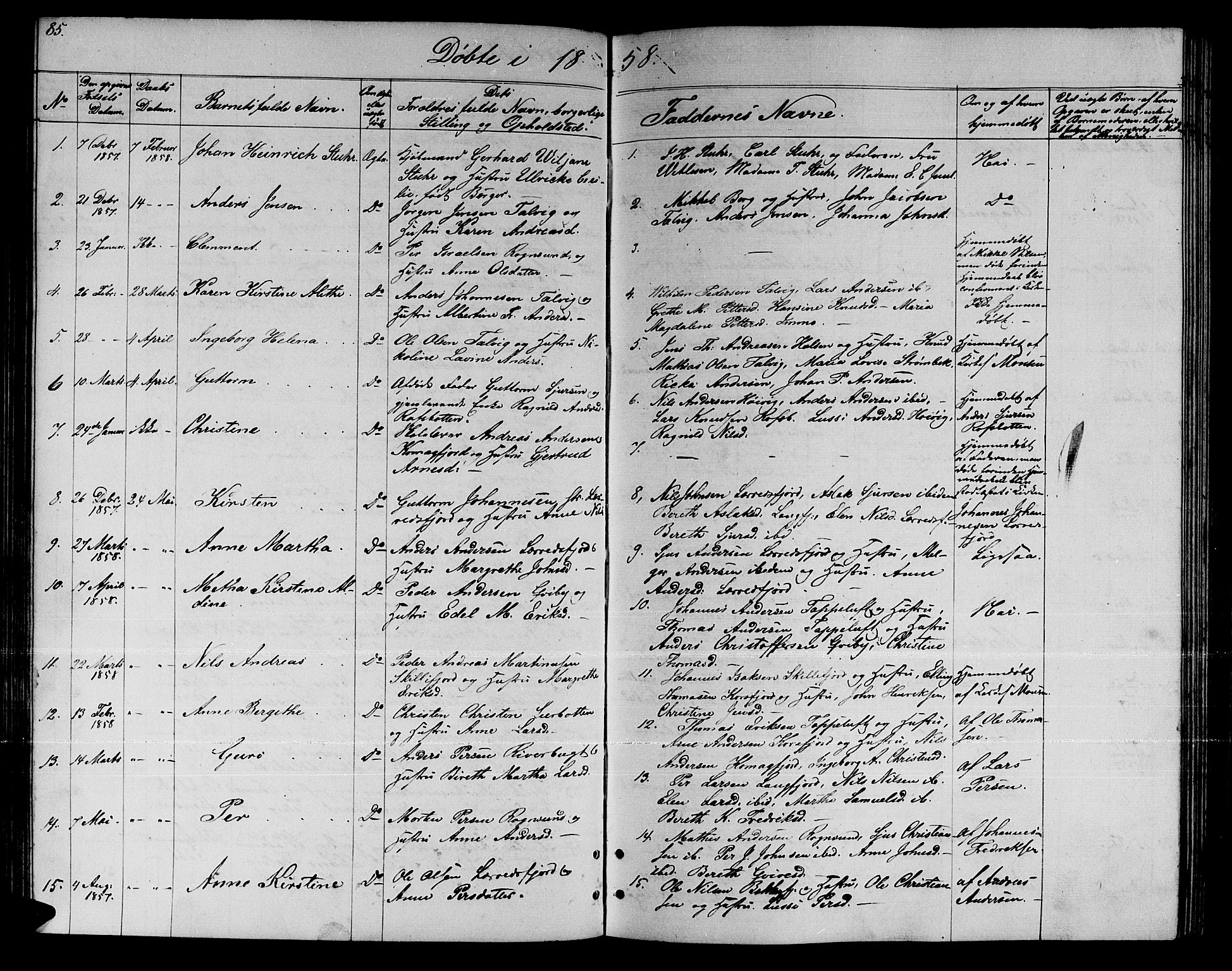 Talvik sokneprestkontor, SATØ/S-1337/H/Hb/L0001klokker: Parish register (copy) no. 1, 1847-1863, p. 85