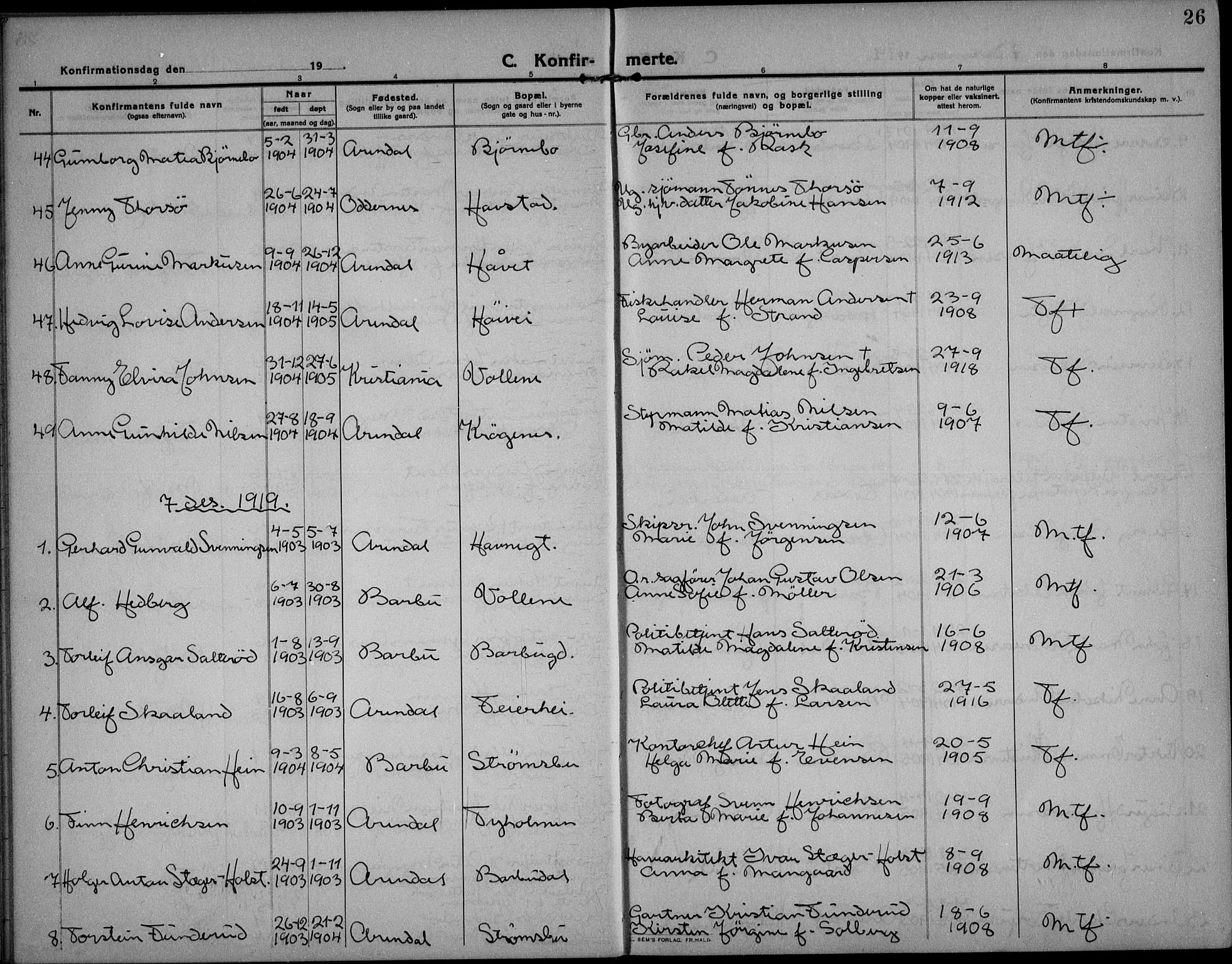 Barbu sokneprestkontor, AV/SAK-1111-0003/F/Fb/L0004: Parish register (copy) no. B 4, 1911-1936, p. 26