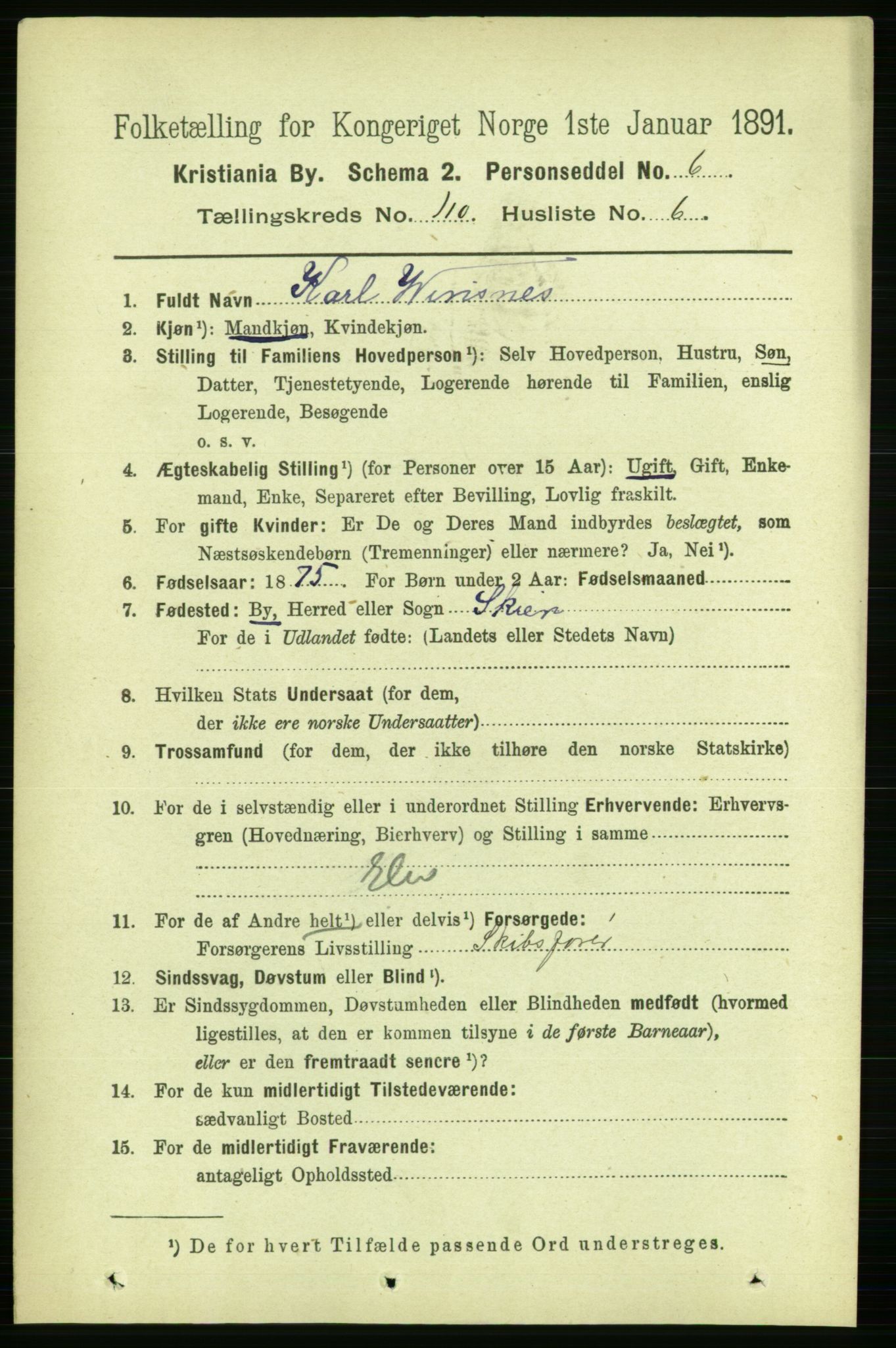 RA, 1891 census for 0301 Kristiania, 1891, p. 57288