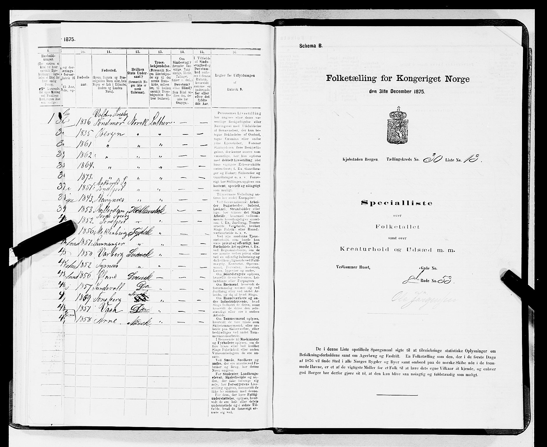 SAB, 1875 census for 1301 Bergen, 1875, p. 1538