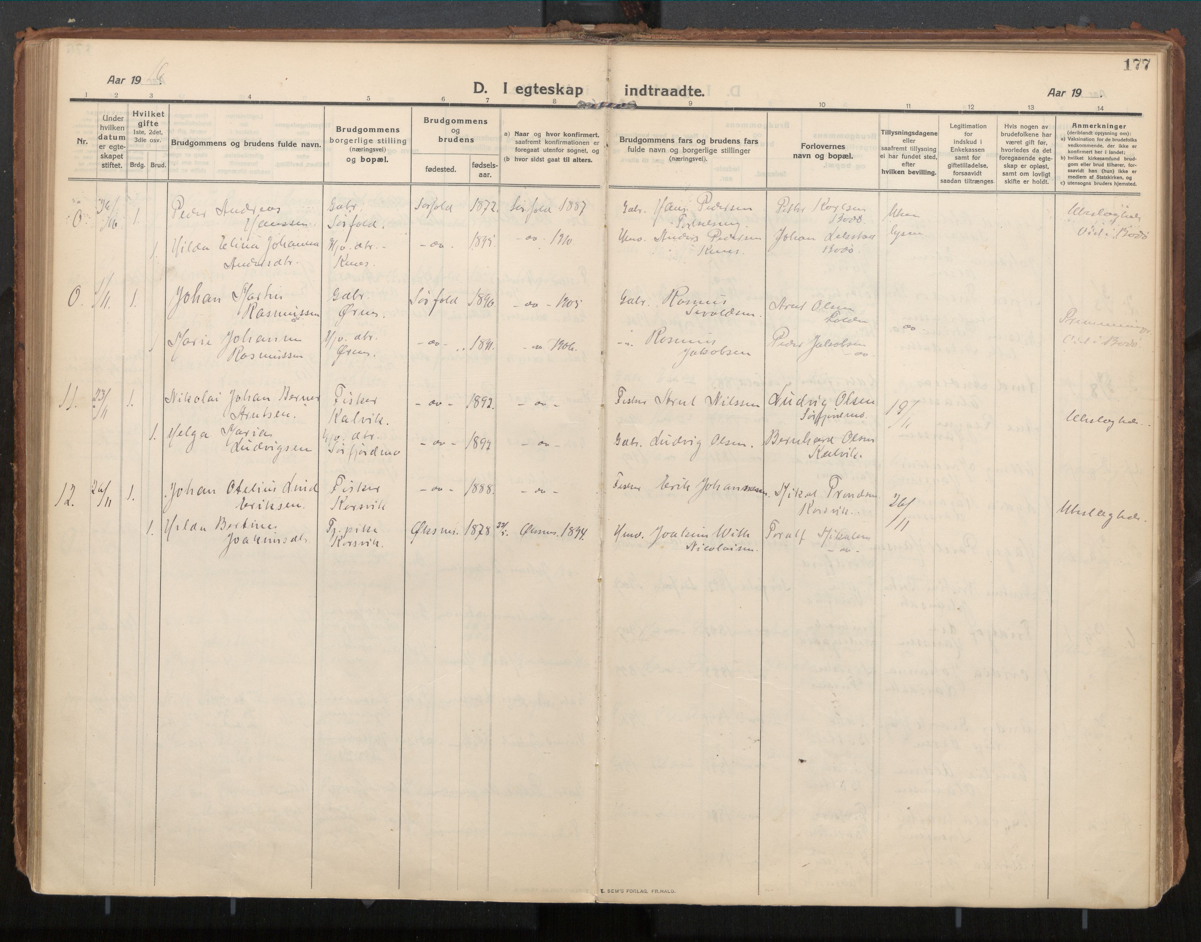 Ministerialprotokoller, klokkerbøker og fødselsregistre - Nordland, AV/SAT-A-1459/854/L0784: Parish register (official) no. 854A07, 1910-1922, p. 177