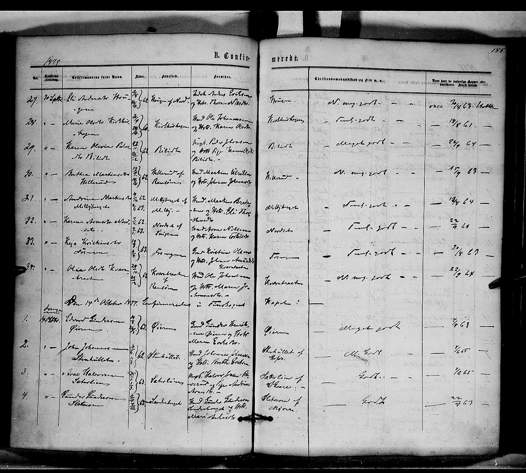 Brandval prestekontor, AV/SAH-PREST-034/H/Ha/Haa/L0001: Parish register (official) no. 1, 1864-1879, p. 185