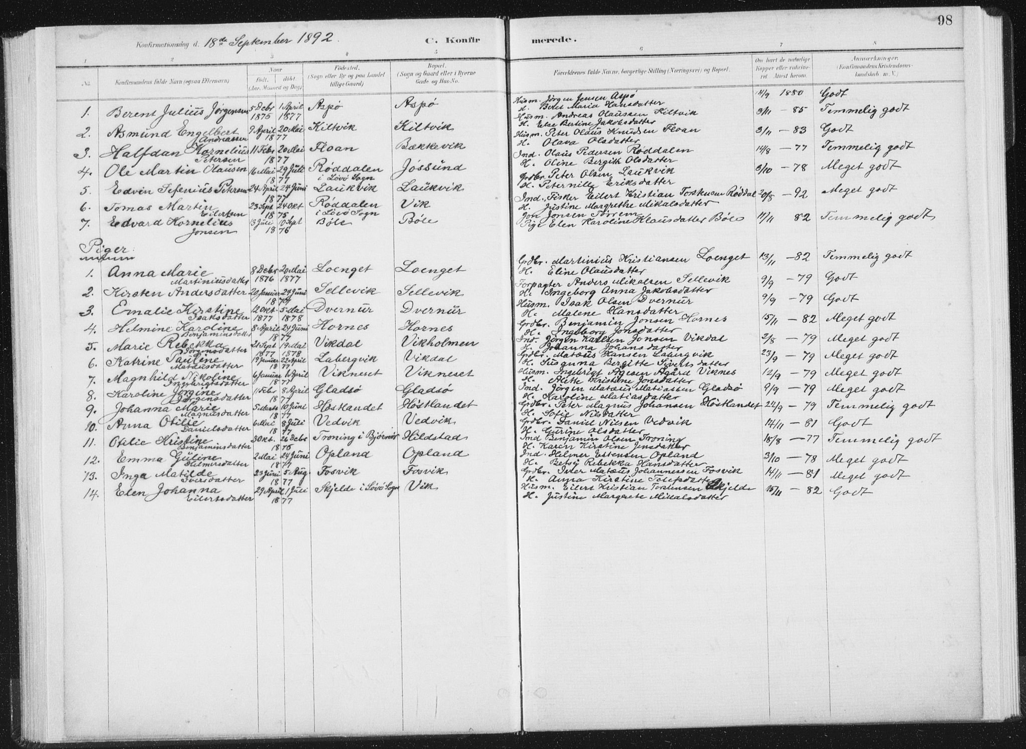 Ministerialprotokoller, klokkerbøker og fødselsregistre - Nord-Trøndelag, SAT/A-1458/771/L0597: Parish register (official) no. 771A04, 1885-1910, p. 98