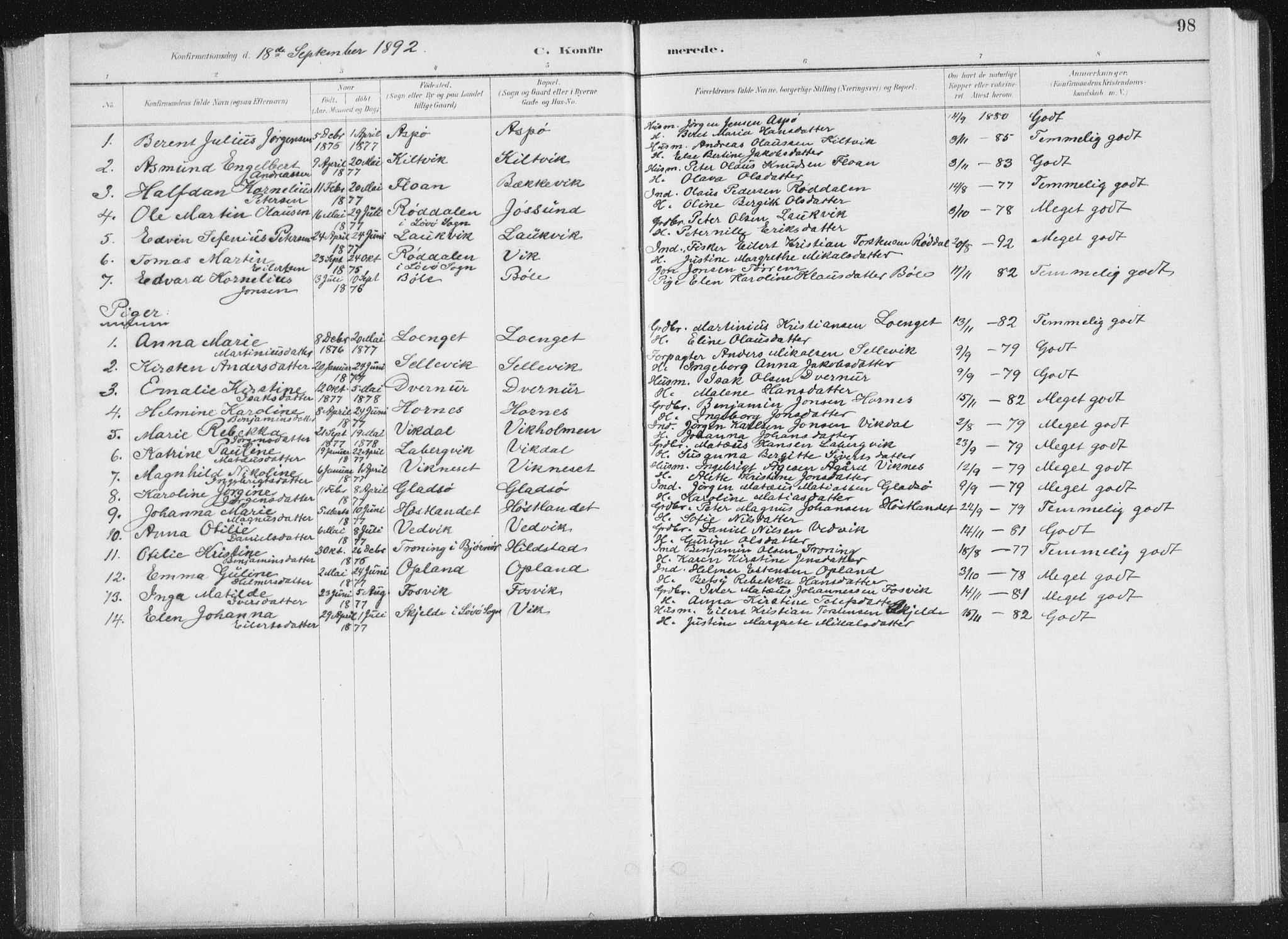 Ministerialprotokoller, klokkerbøker og fødselsregistre - Nord-Trøndelag, AV/SAT-A-1458/771/L0597: Parish register (official) no. 771A04, 1885-1910, p. 98