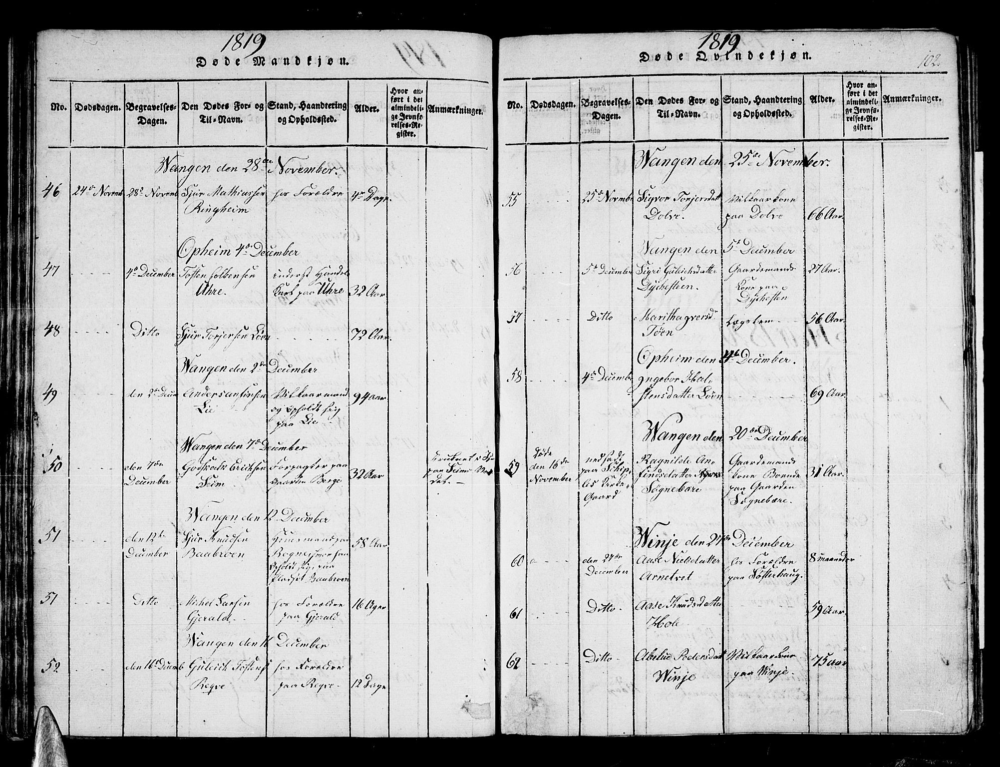 Voss sokneprestembete, AV/SAB-A-79001/H/Haa: Parish register (official) no. A 11, 1816-1827, p. 102