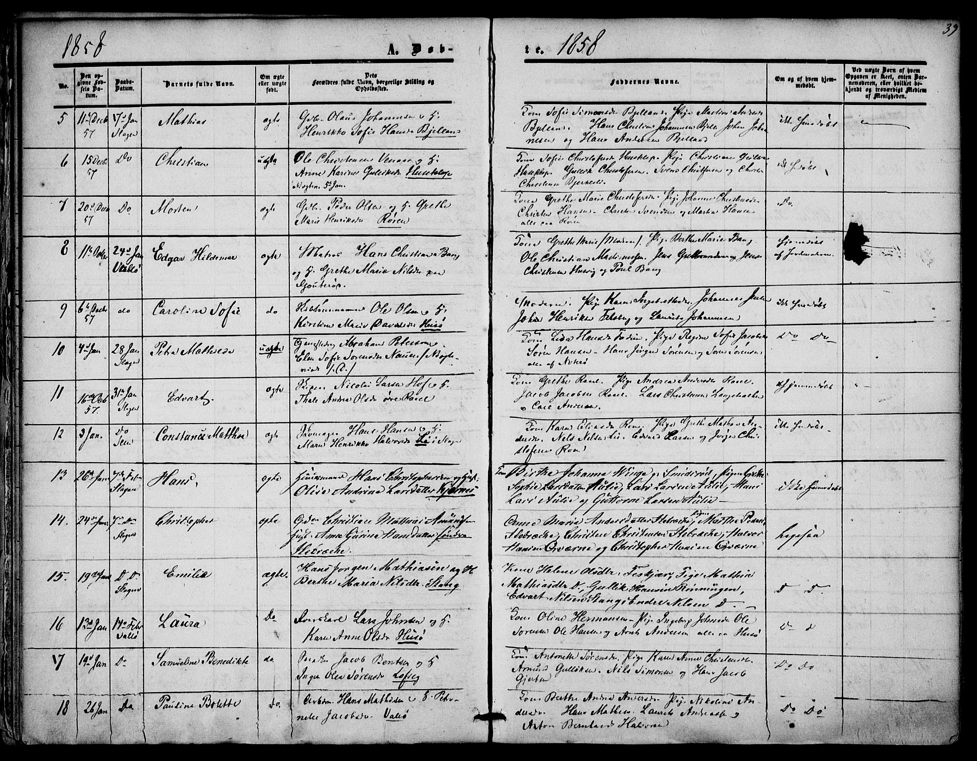 Sem kirkebøker, AV/SAKO-A-5/F/Fa/L0007: Parish register (official) no. I 7, 1856-1865, p. 39