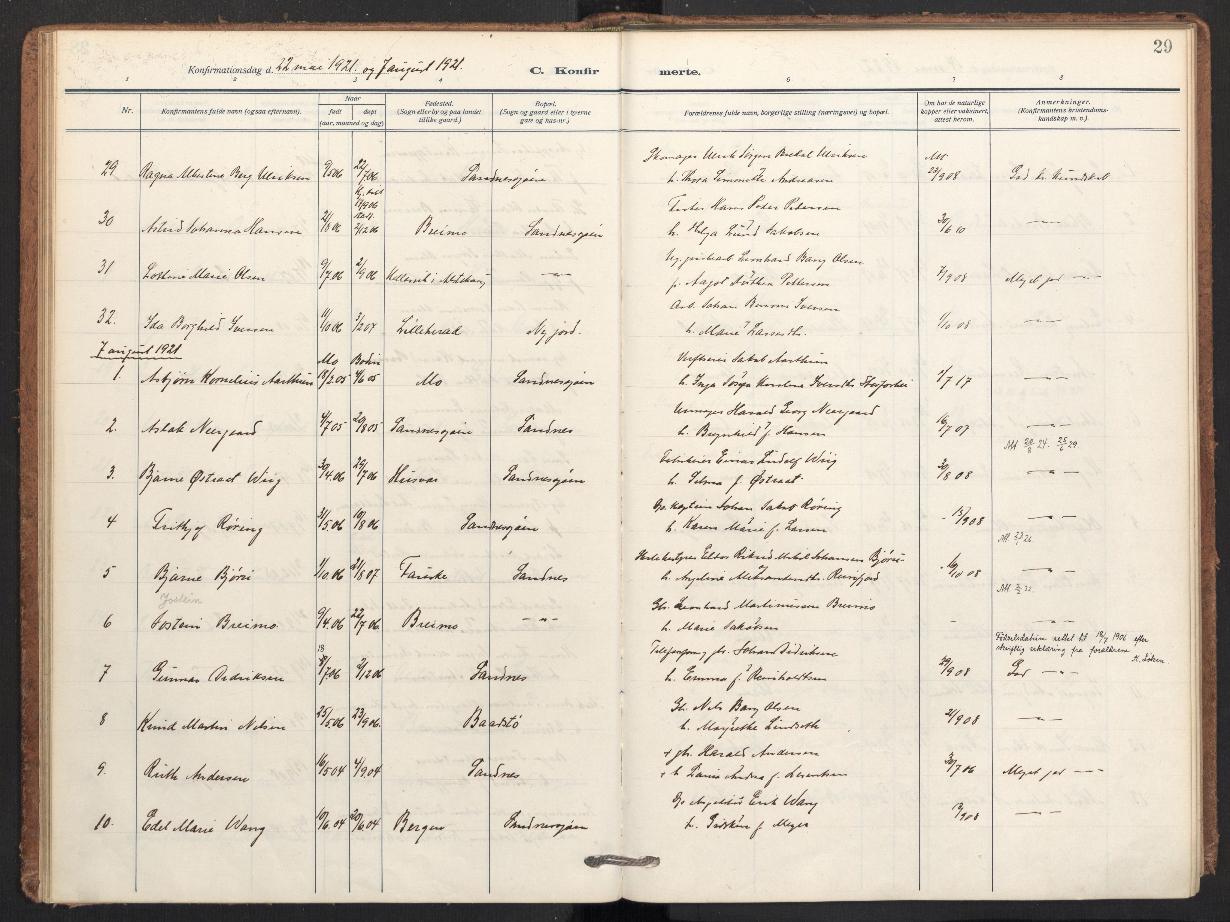 Ministerialprotokoller, klokkerbøker og fødselsregistre - Nordland, AV/SAT-A-1459/831/L0473: Parish register (official) no. 831A04, 1909-1934, p. 29