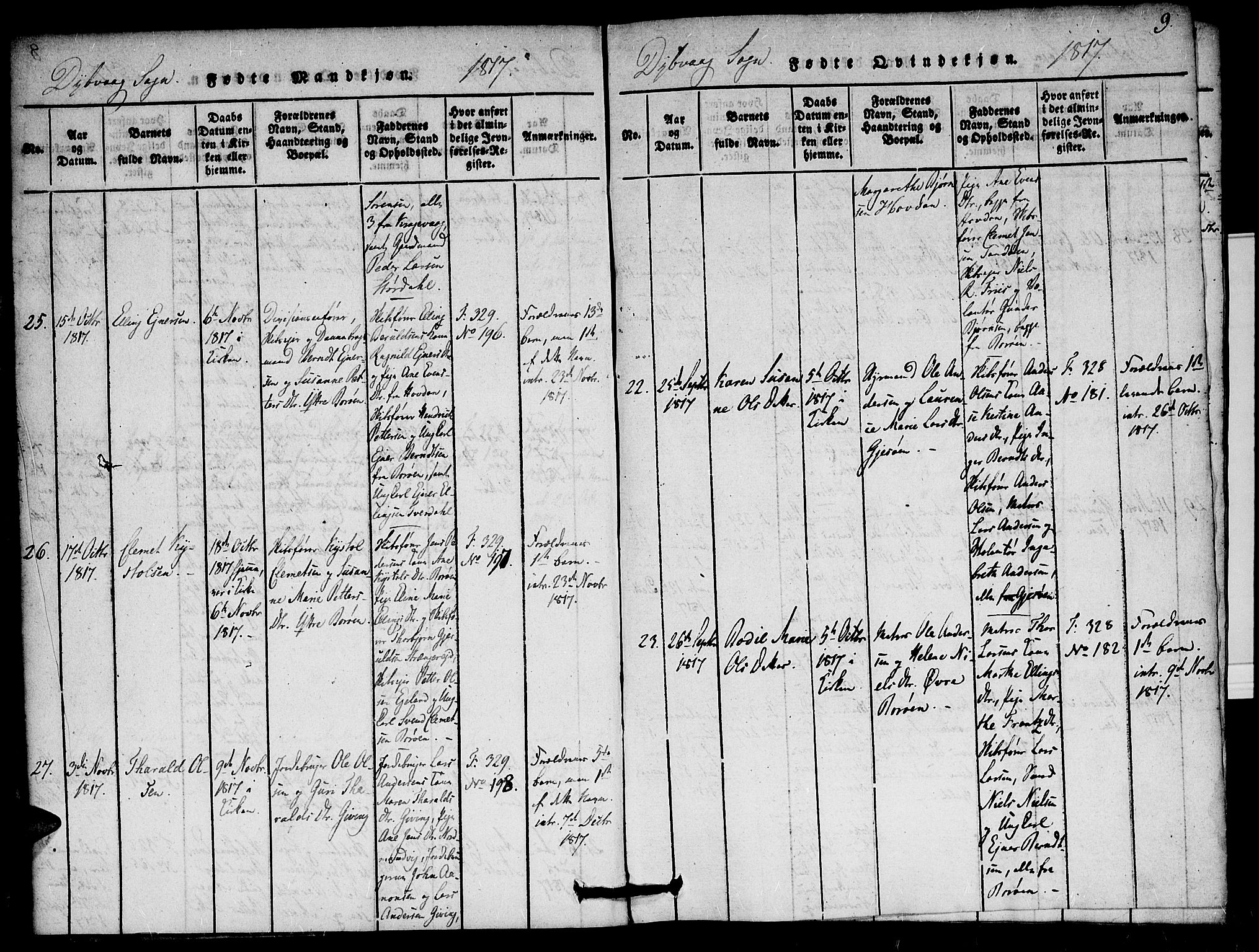 Dypvåg sokneprestkontor, SAK/1111-0007/F/Fa/Faa/L0003: Parish register (official) no. A 3 /1, 1817-1824, p. 9