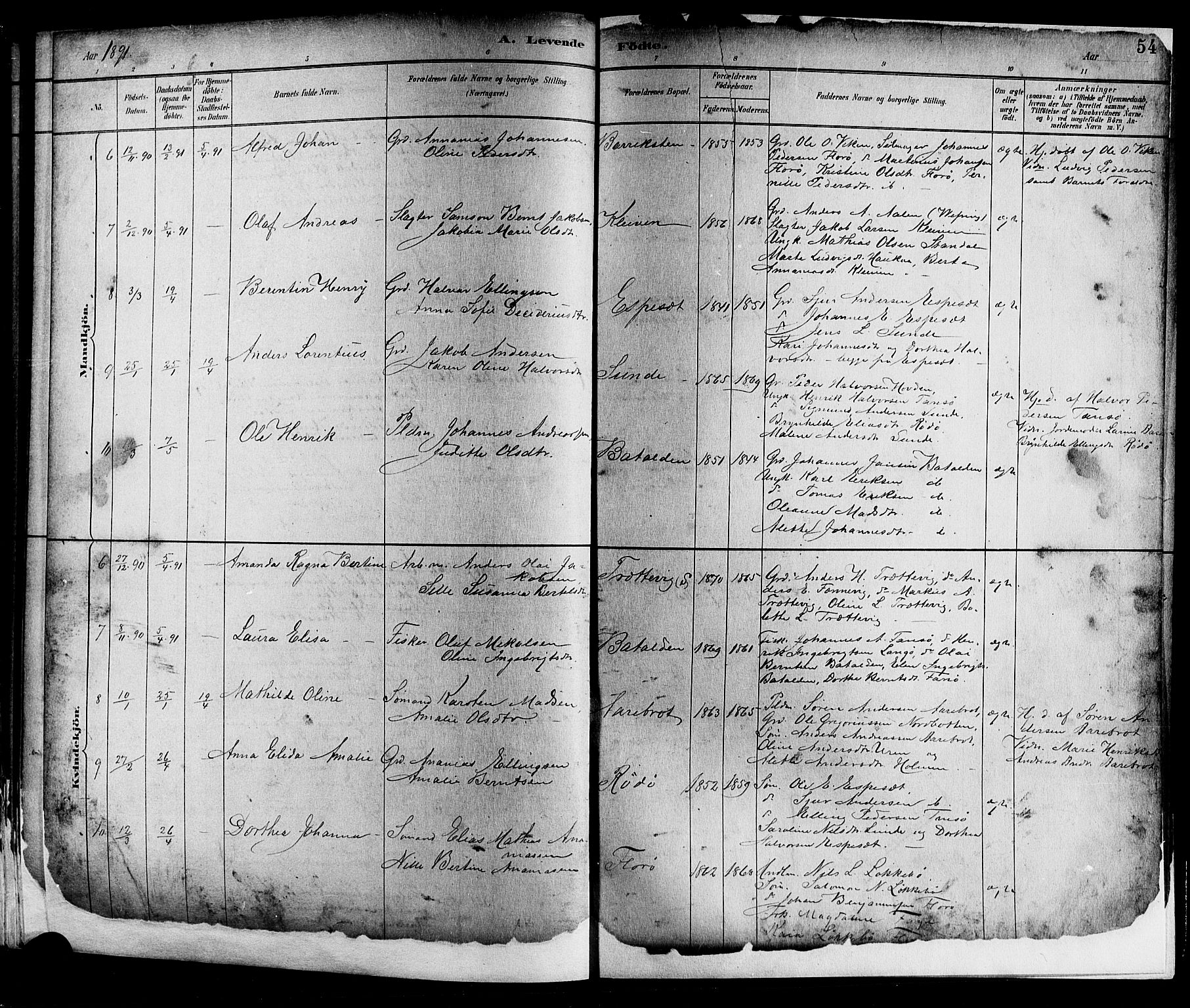Kinn sokneprestembete, SAB/A-80801/H/Hab/Haba/L0002: Parish register (copy) no. A 2, 1882-1906, p. 54