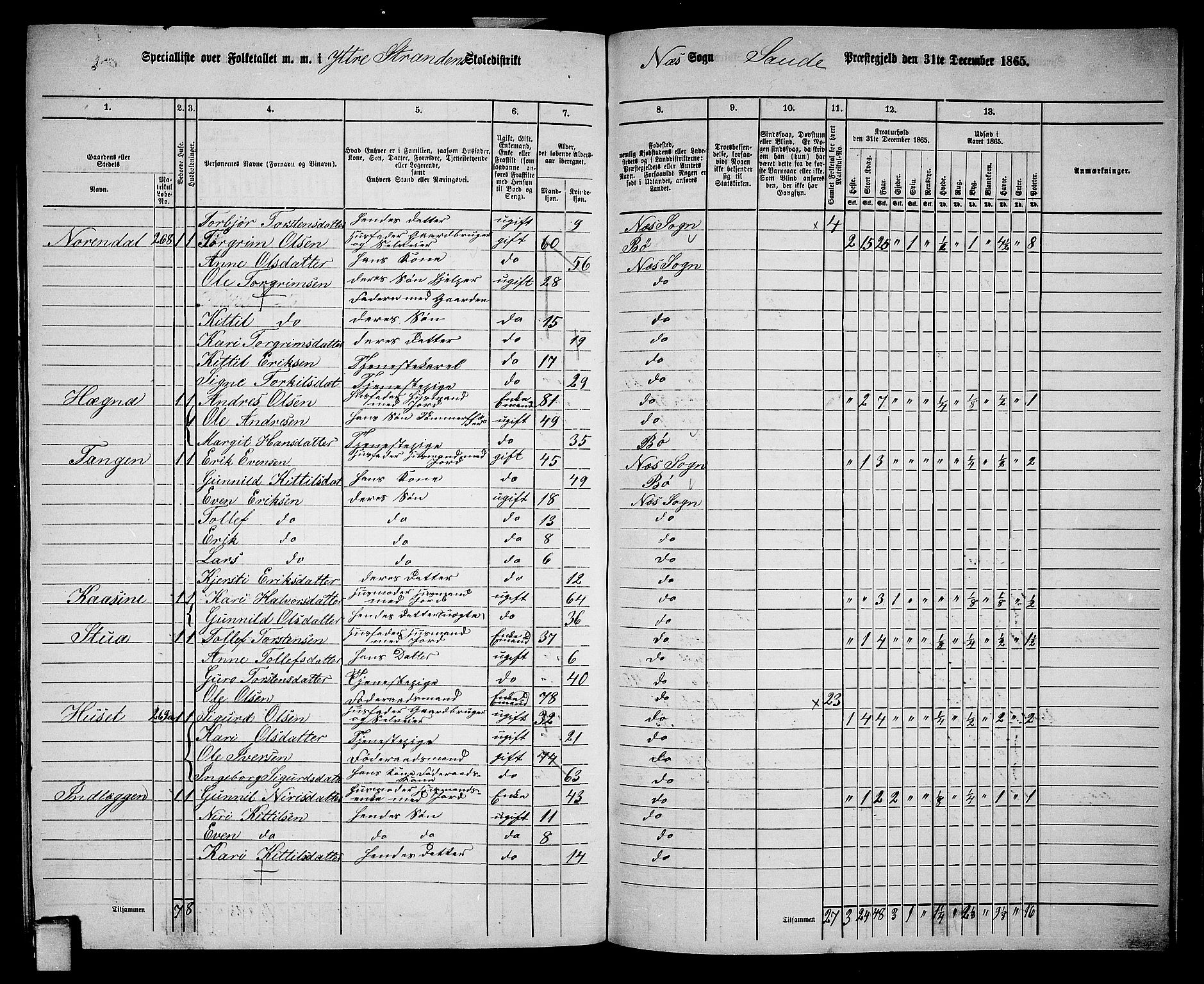 RA, 1865 census for Sauherad, 1865, p. 162