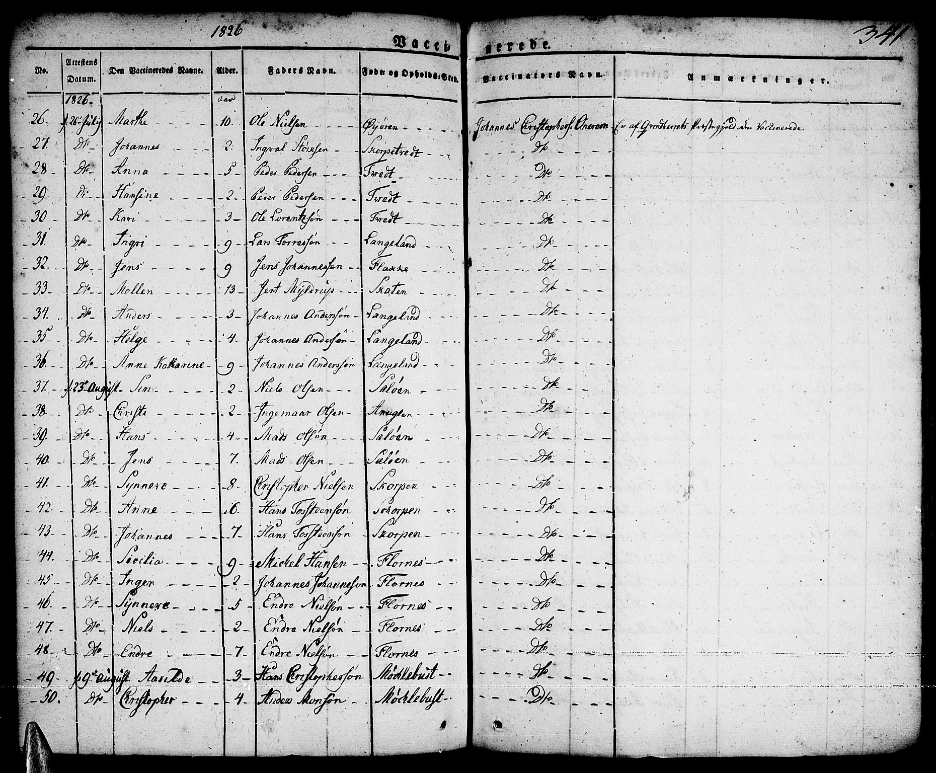 Tysnes sokneprestembete, AV/SAB-A-78601/H/Haa: Parish register (official) no. A 8, 1826-1837, p. 341