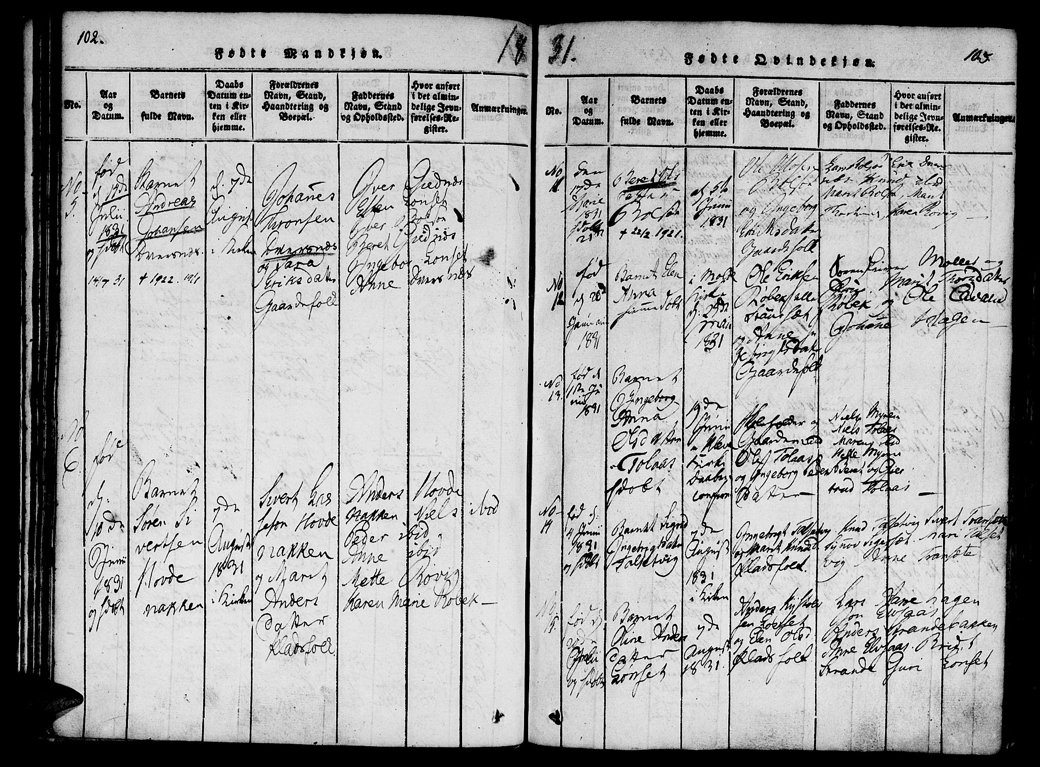Ministerialprotokoller, klokkerbøker og fødselsregistre - Møre og Romsdal, SAT/A-1454/555/L0652: Parish register (official) no. 555A03, 1817-1843, p. 102-103