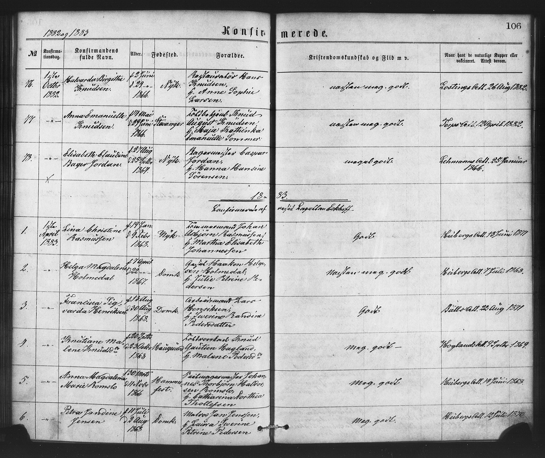 Nykirken Sokneprestembete, SAB/A-77101/H/Haa/L0026: Parish register (official) no. C 5, 1870-1886, p. 106