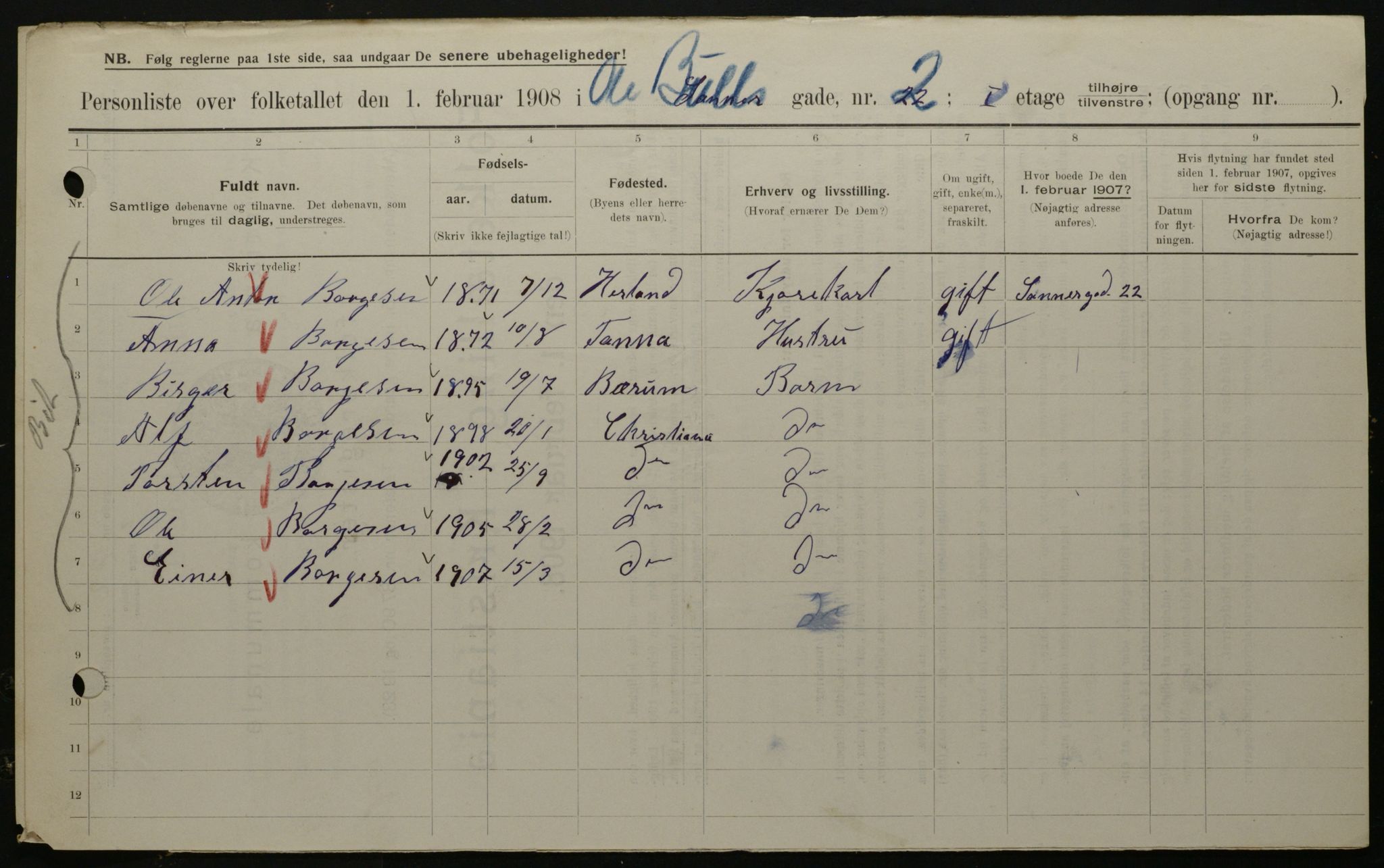 OBA, Municipal Census 1908 for Kristiania, 1908, p. 67641