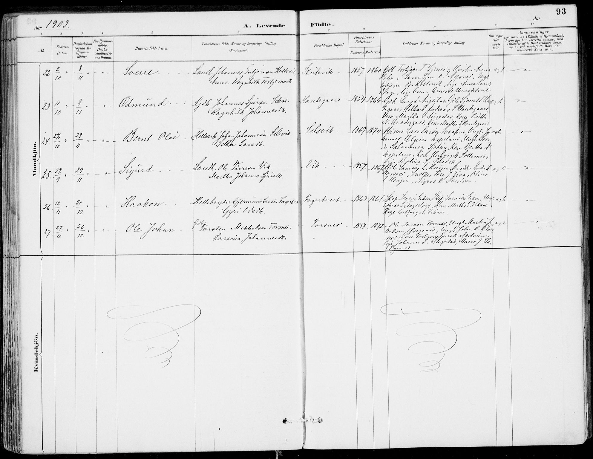 Strandebarm sokneprestembete, SAB/A-78401/H/Haa: Parish register (official) no. E  1, 1886-1908, p. 93