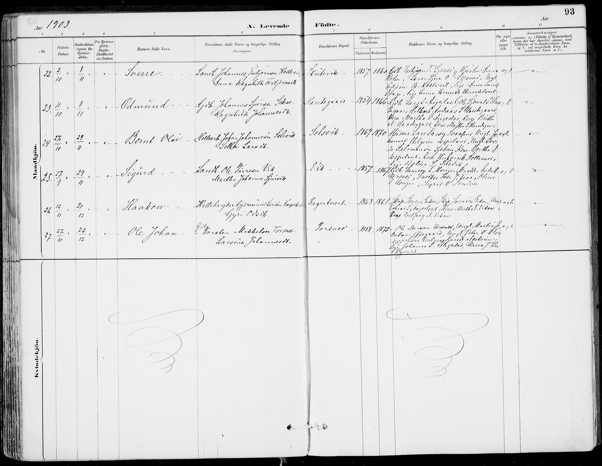 Strandebarm sokneprestembete, AV/SAB-A-78401/H/Haa: Parish register (official) no. E  1, 1886-1908, p. 93