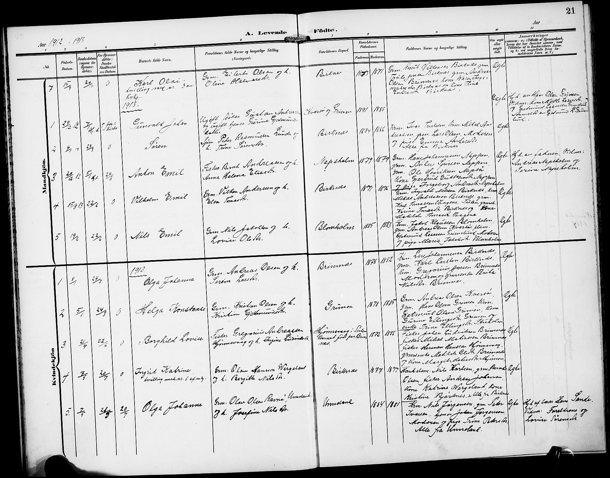 Gulen sokneprestembete, AV/SAB-A-80201/H/Hab/Habd/L0001: Parish register (copy) no. D 1, 1901-1924, p. 21