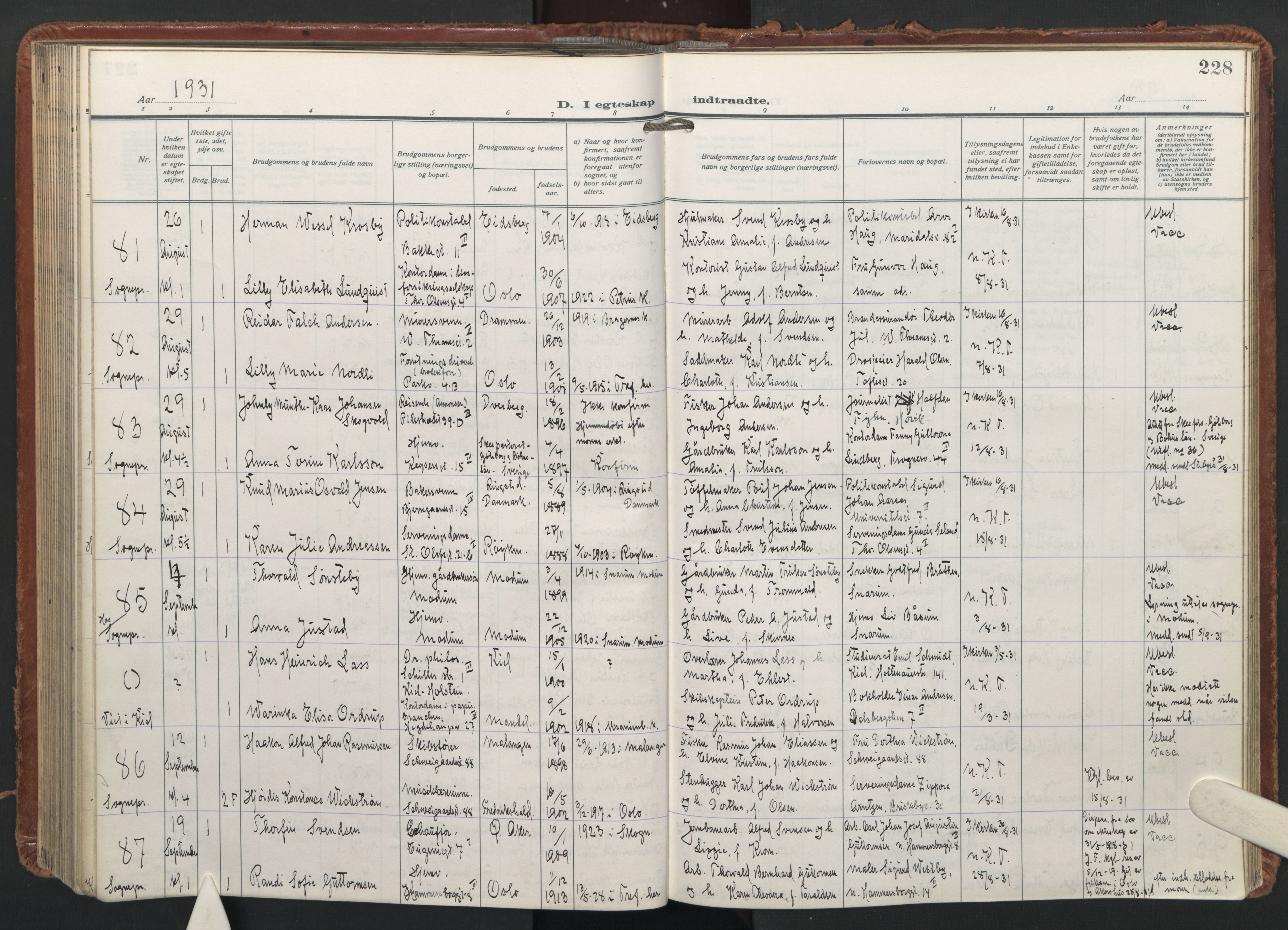 Trefoldighet prestekontor Kirkebøker, AV/SAO-A-10882/F/Fc/L0009: Parish register (official) no. III 9, 1922-1936, p. 228