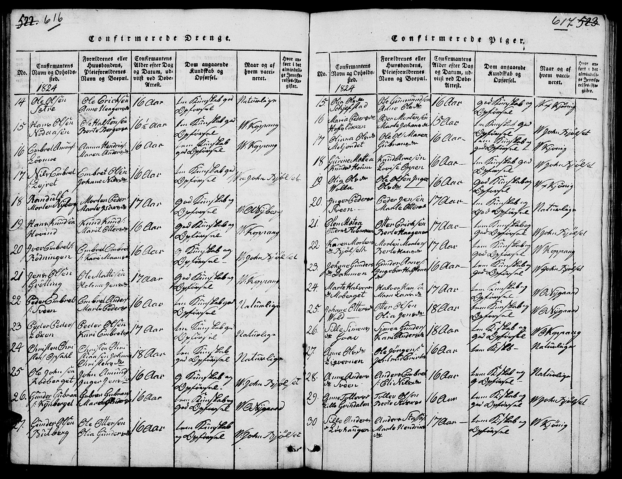 Elverum prestekontor, AV/SAH-PREST-044/H/Ha/Hab/L0001: Parish register (copy) no. 1, 1815-1829, p. 616-617