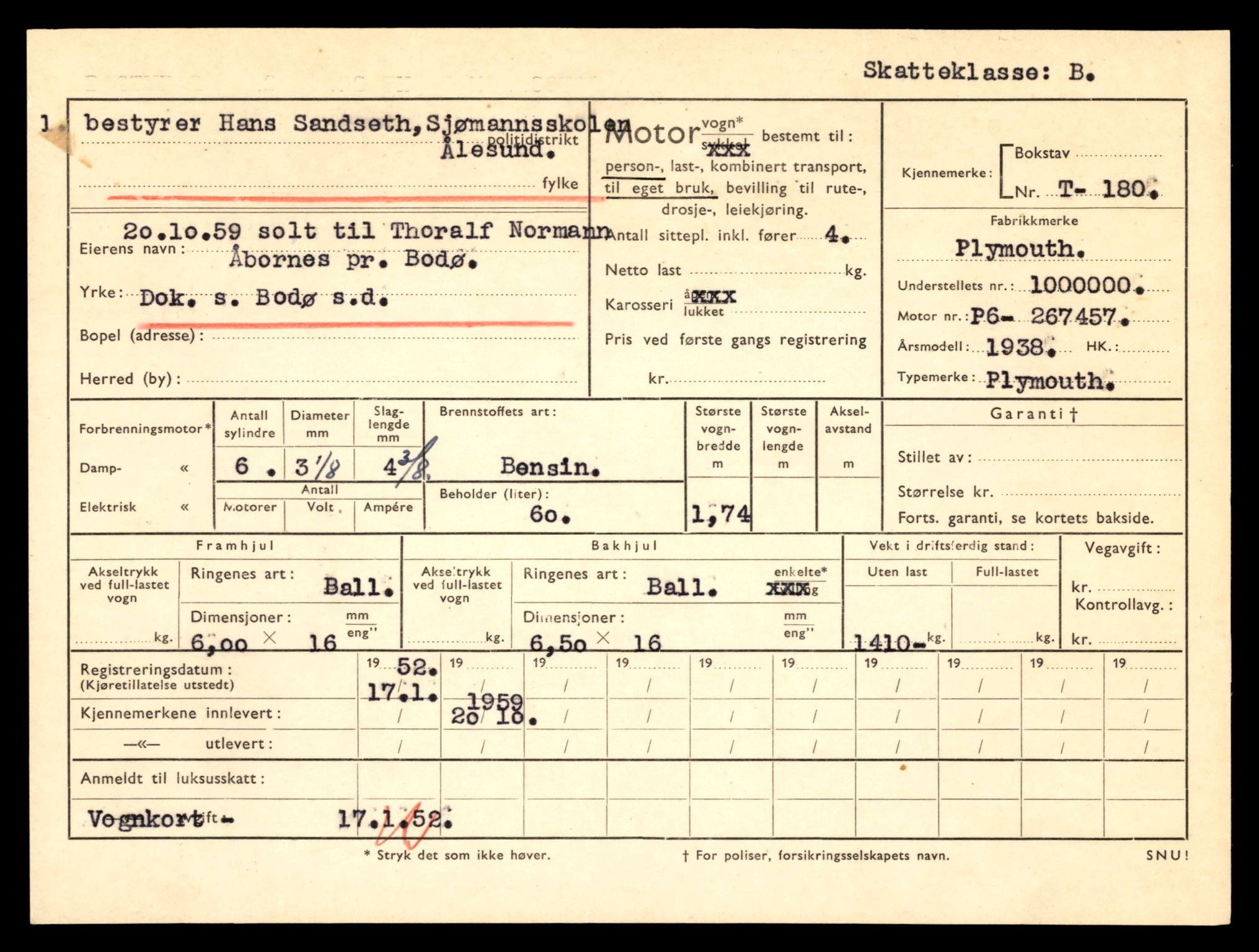 Møre og Romsdal vegkontor - Ålesund trafikkstasjon, SAT/A-4099/F/Fe/L0002: Registreringskort for kjøretøy T 128 - T 231, 1927-1998, p. 1590