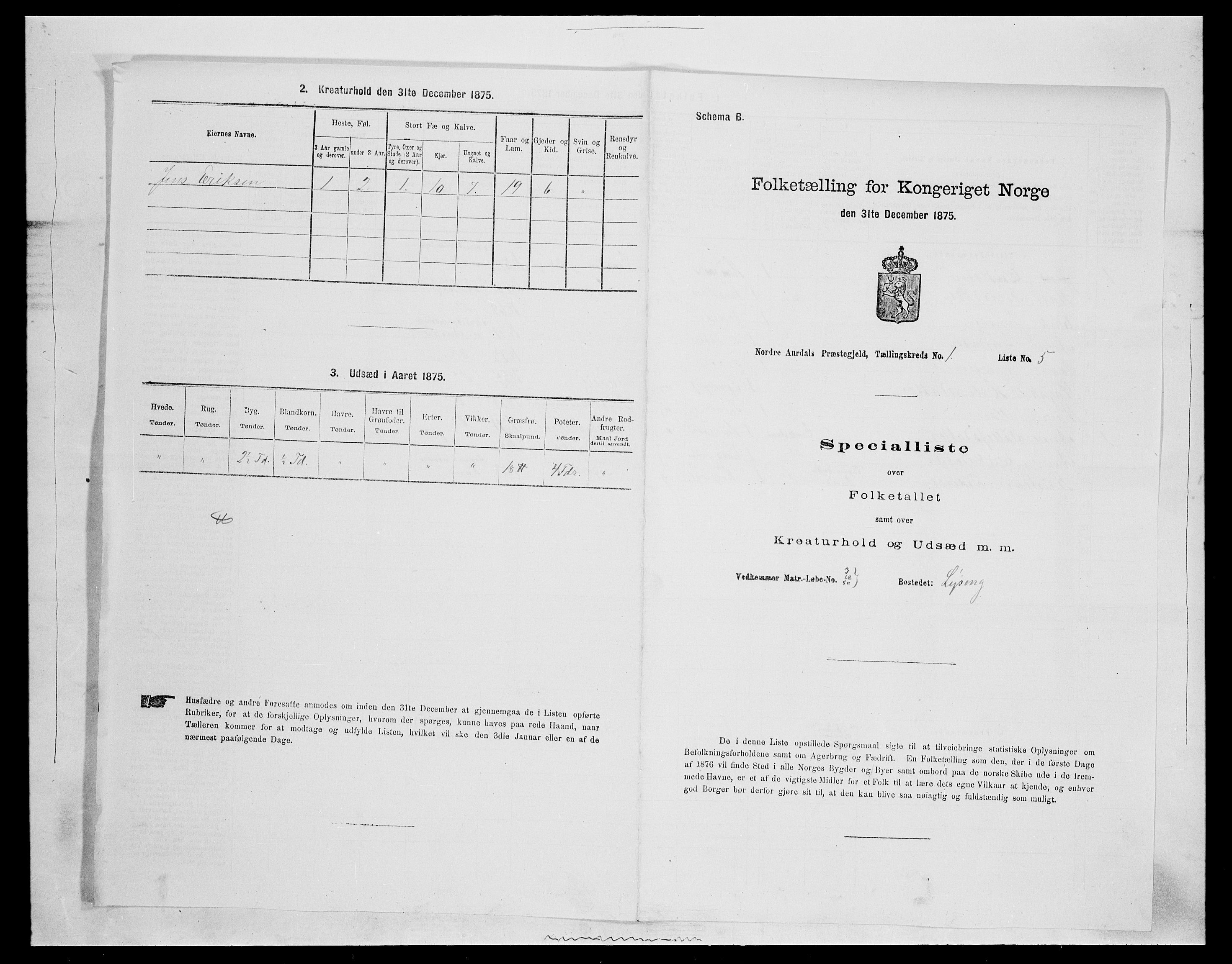 SAH, 1875 census for 0542P Nord-Aurdal, 1875, p. 126