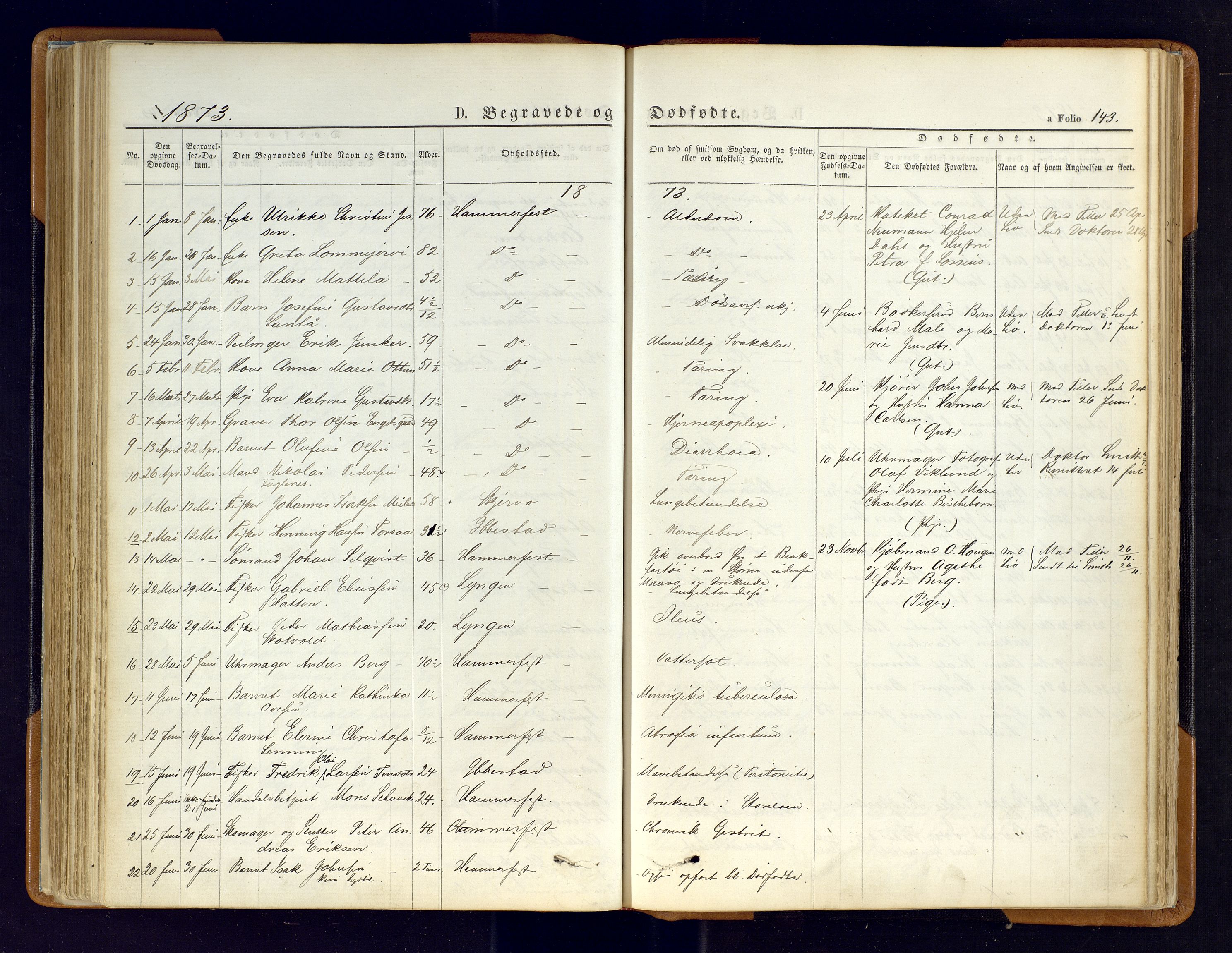 Hammerfest sokneprestkontor, SATØ/S-1347/H/Ha/L0006.kirke: Parish register (official) no. 6, 1869-1877, p. 143