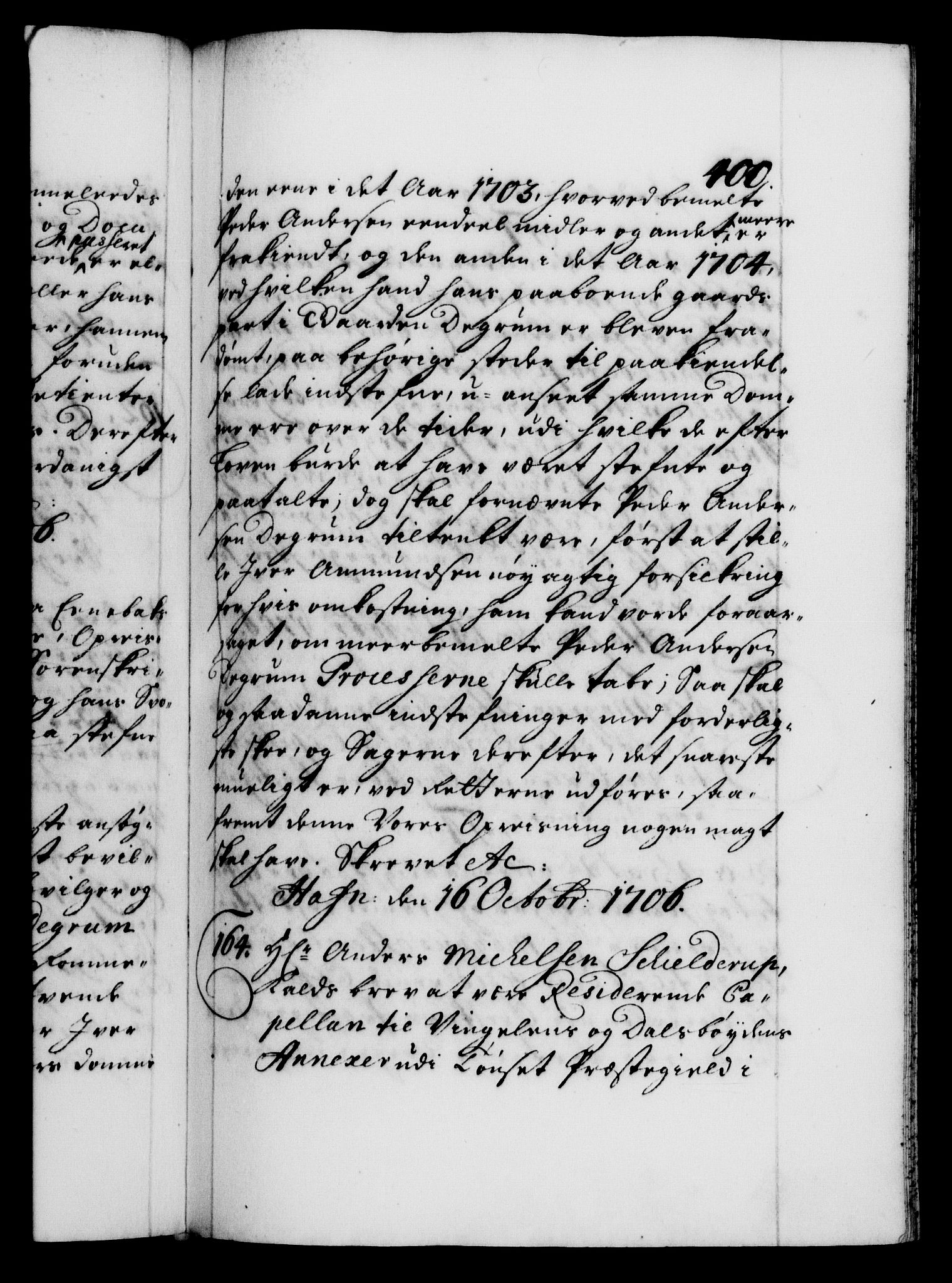 Danske Kanselli 1572-1799, AV/RA-EA-3023/F/Fc/Fca/Fcaa/L0019: Norske registre, 1704-1707, p. 400a