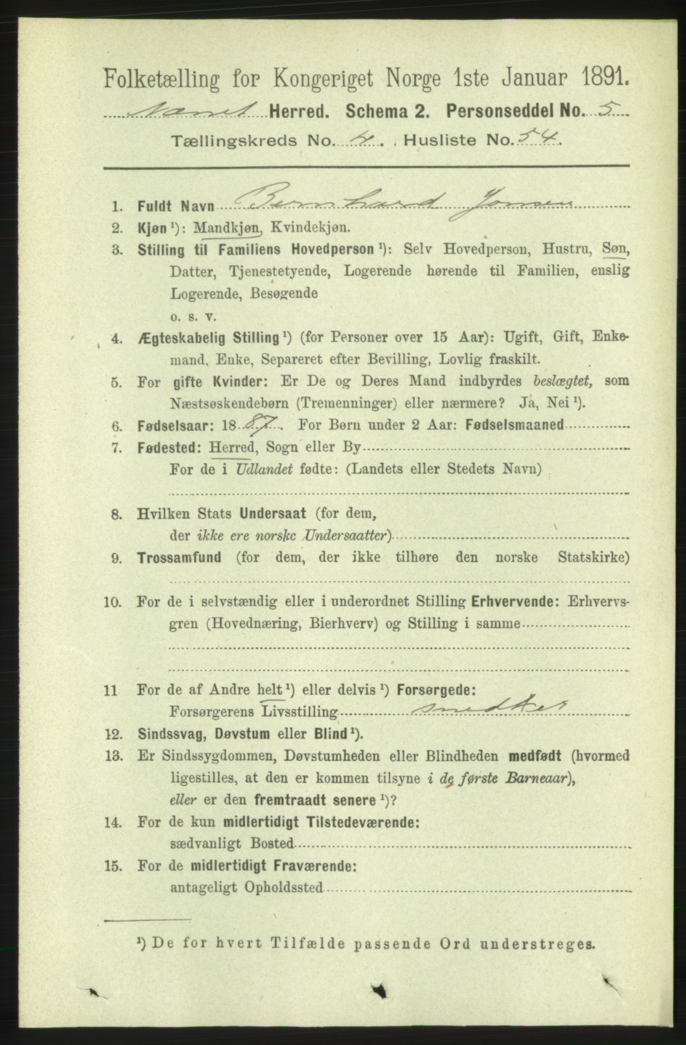 RA, 1891 census for 1543 Nesset, 1891, p. 2060