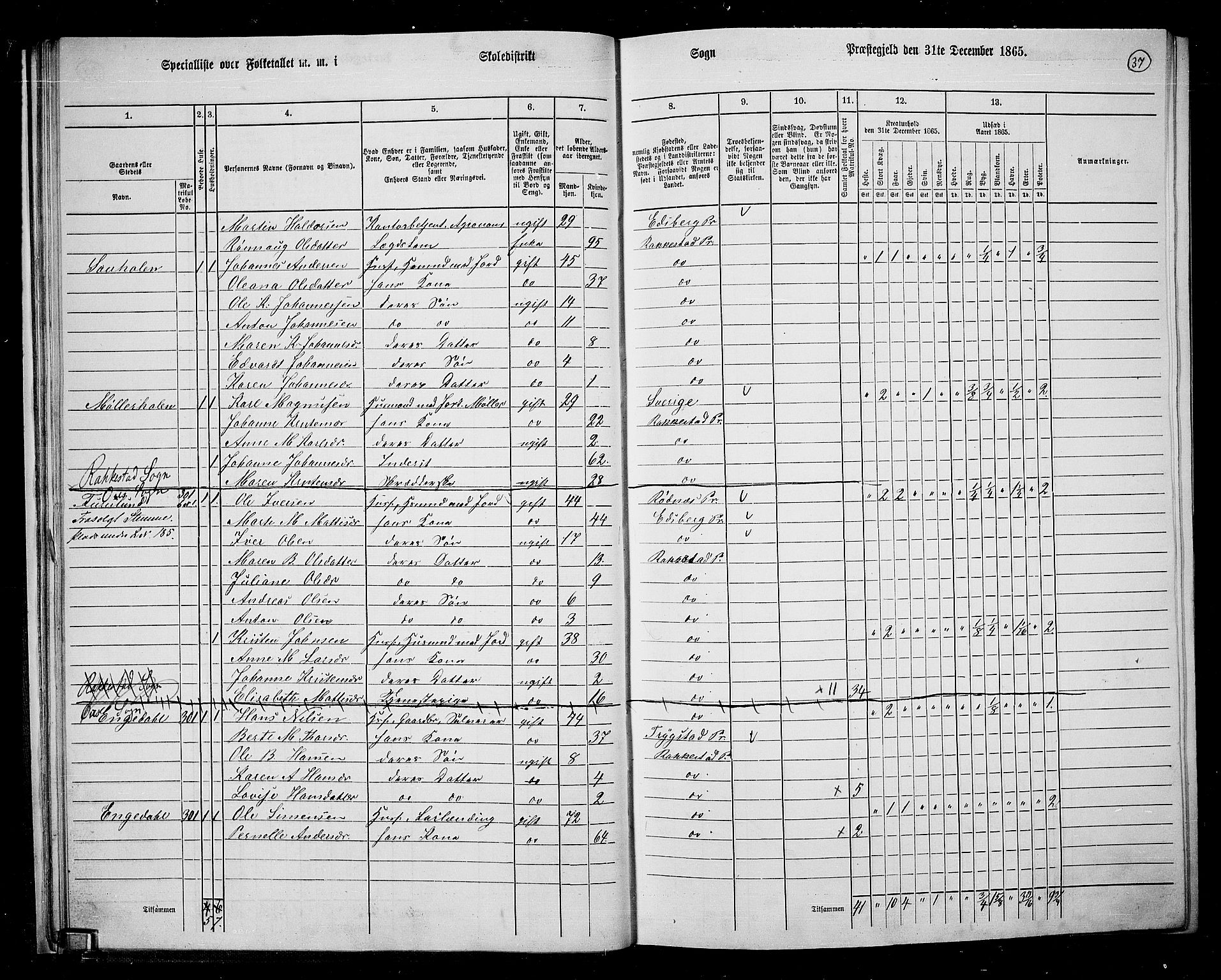 RA, 1865 census for Rakkestad, 1865, p. 38