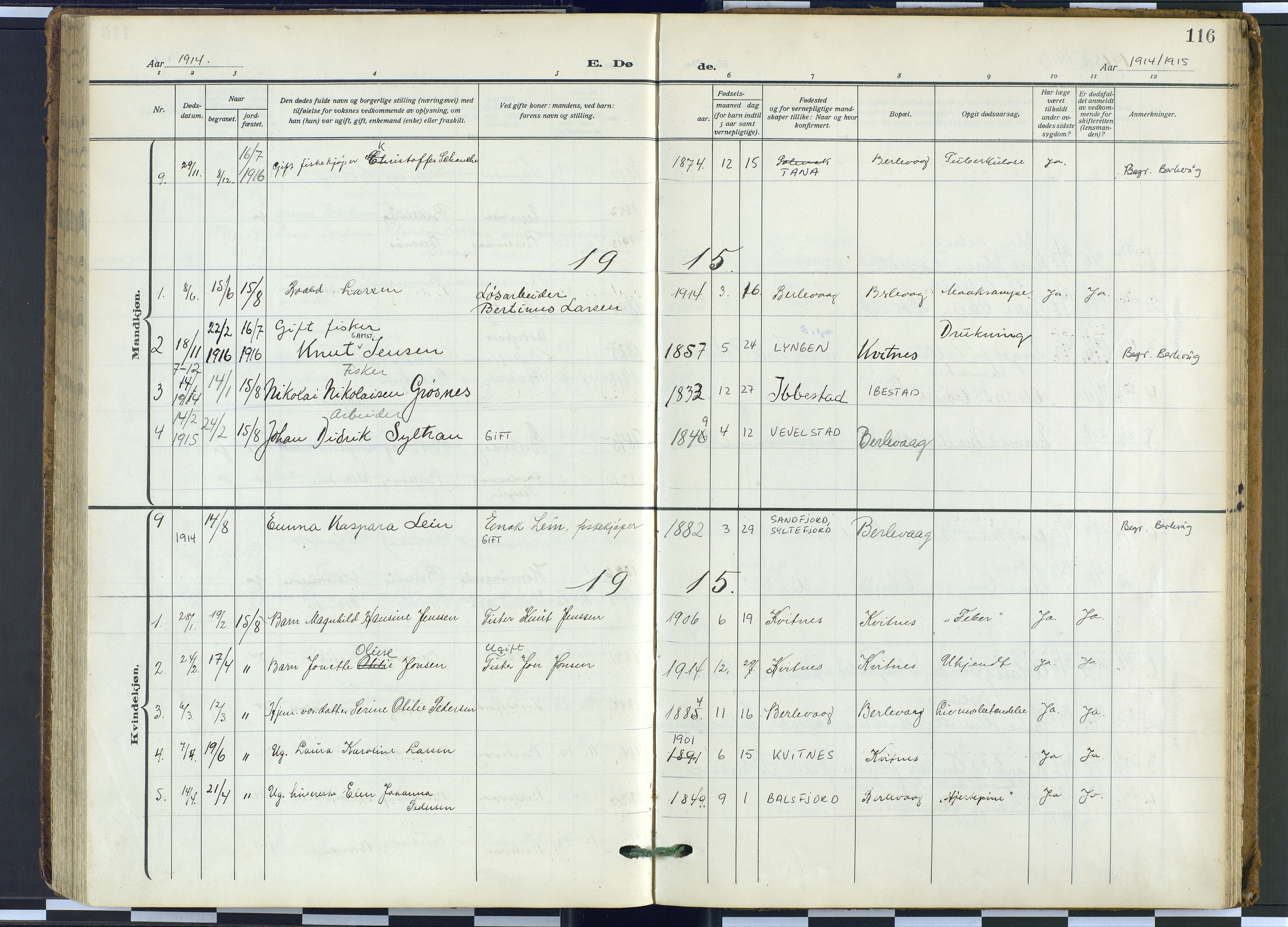 Tana sokneprestkontor, SATØ/S-1334/H/Ha: Parish register (official) no. 9, 1914-1930, p. 116