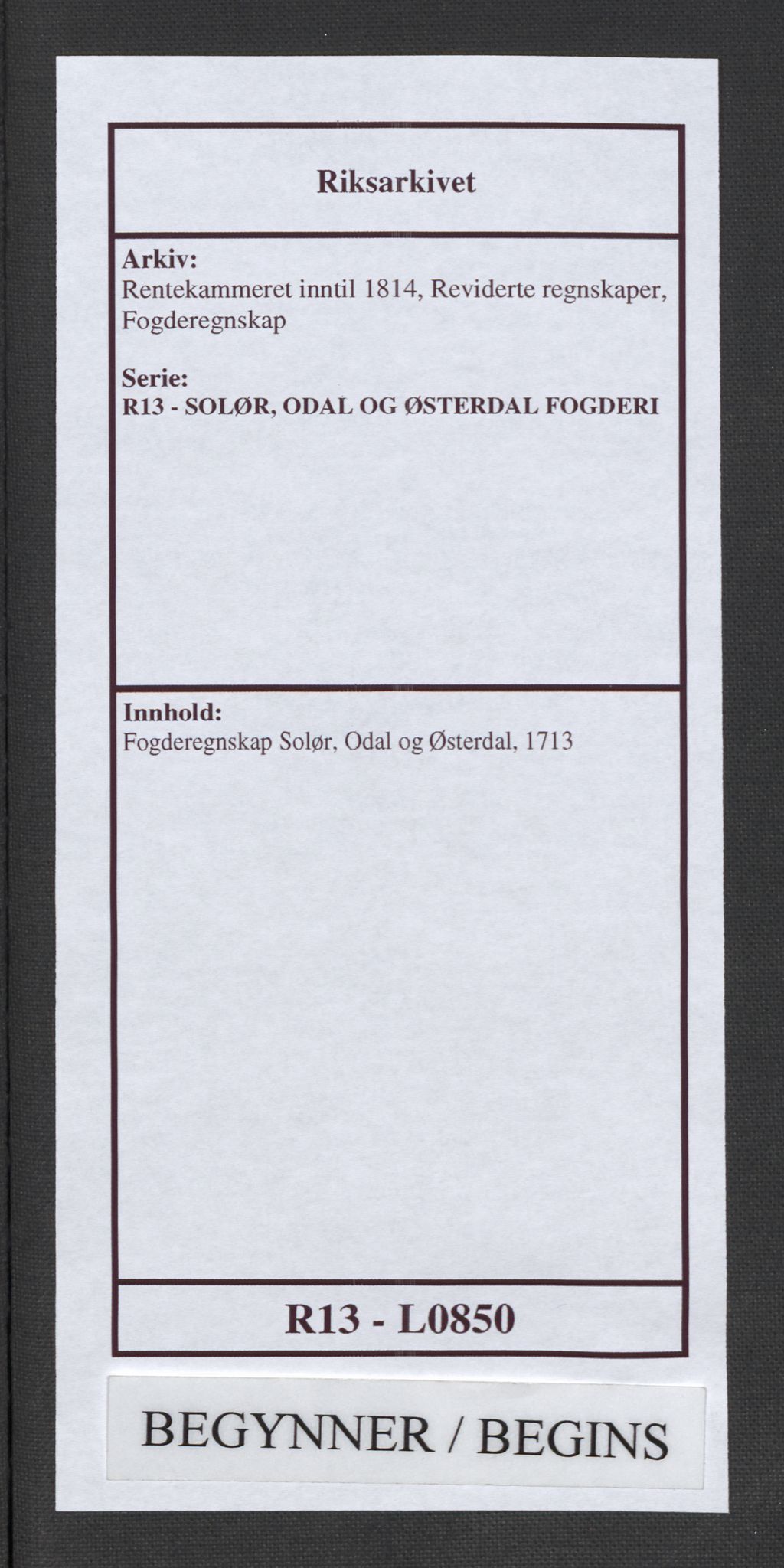 Rentekammeret inntil 1814, Reviderte regnskaper, Fogderegnskap, AV/RA-EA-4092/R13/L0850: Fogderegnskap Solør, Odal og Østerdal, 1713, p. 1